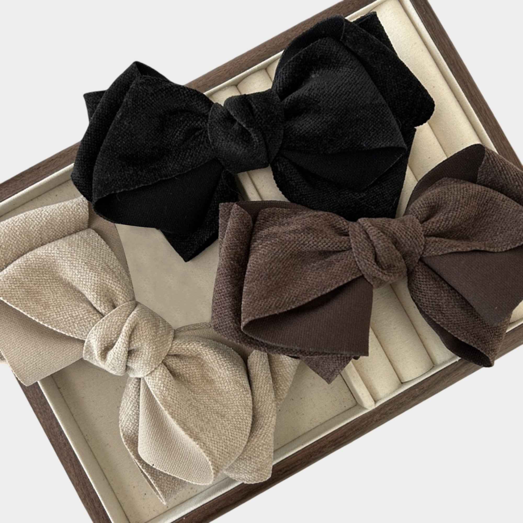 Anna-Kaci Womens Linen Style Fabric Bow Hair Clips 2 Pack Long Barrettes Secure Hold