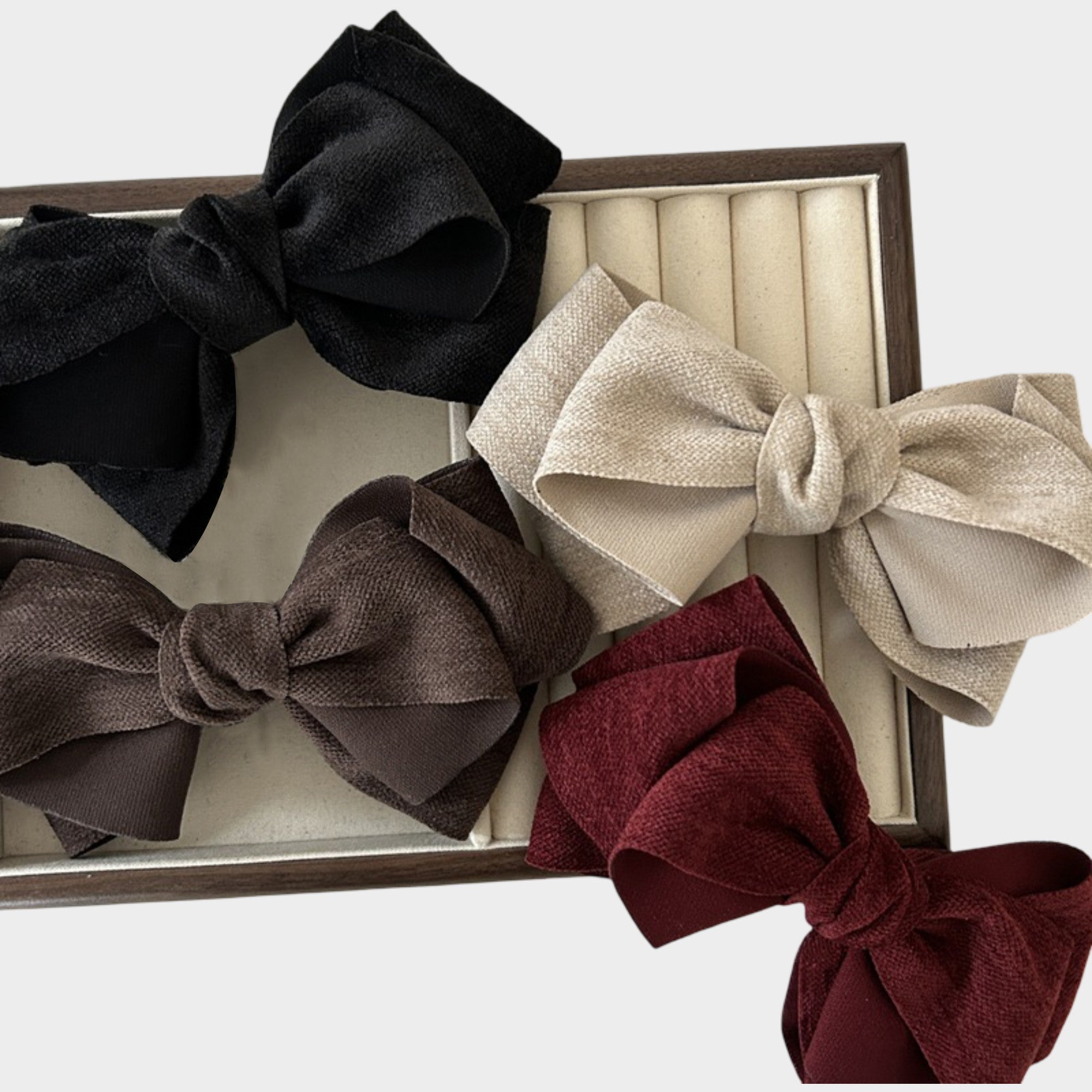Anna-Kaci Womens Linen Style Fabric Bow Hair Clips 2 Pack Long Barrettes Secure Hold
