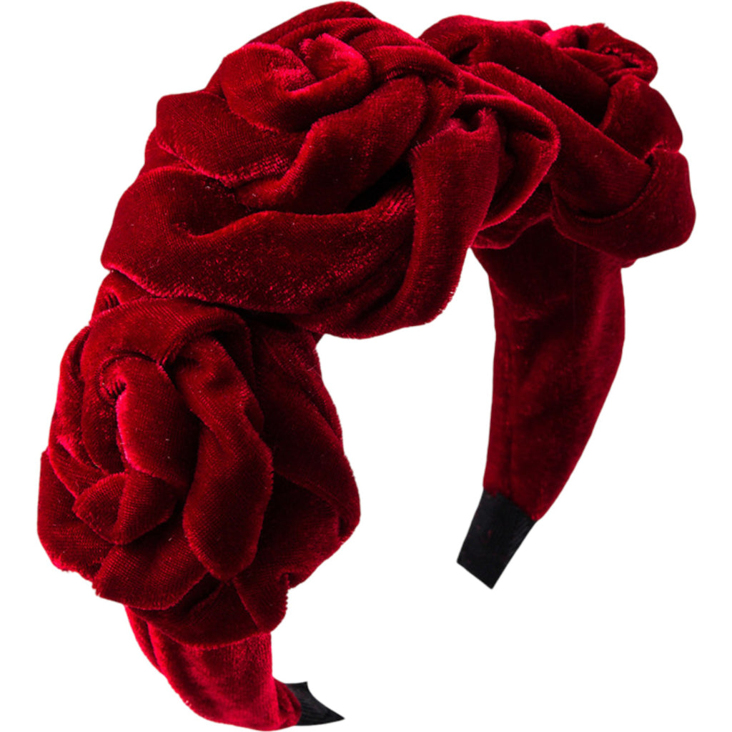 Anna-Kaci Velvet Rose Flower Padded Headband Soft Fabric Statement Hair Accessory
