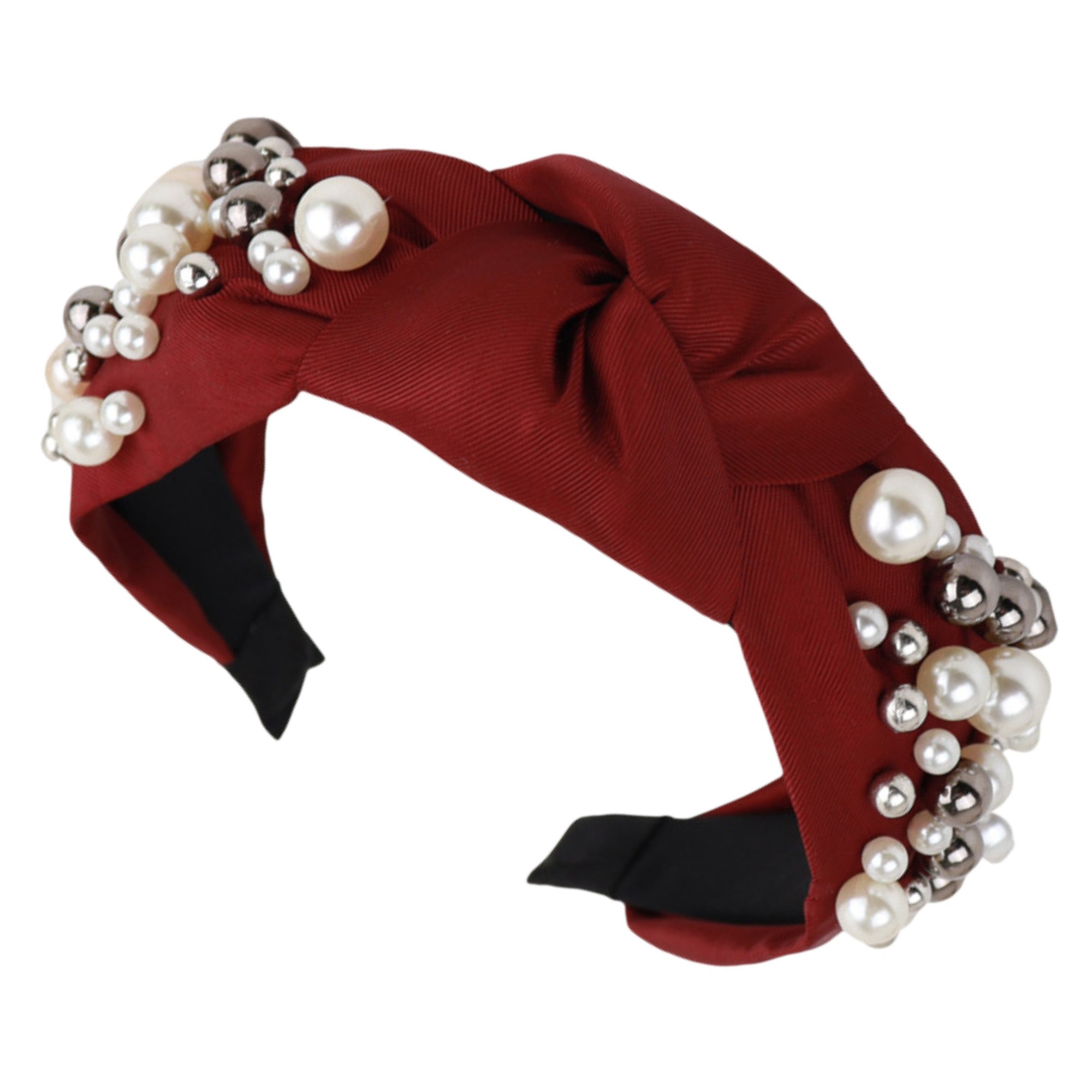 Anna-Kaci Womens Pearl Embellished Knotted Fabric Headband Comfortable Wide Fit