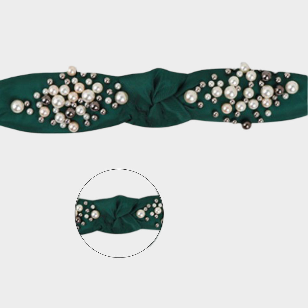Anna-Kaci Womens Pearl Embellished Knotted Fabric Headband Comfortable Wide Fit