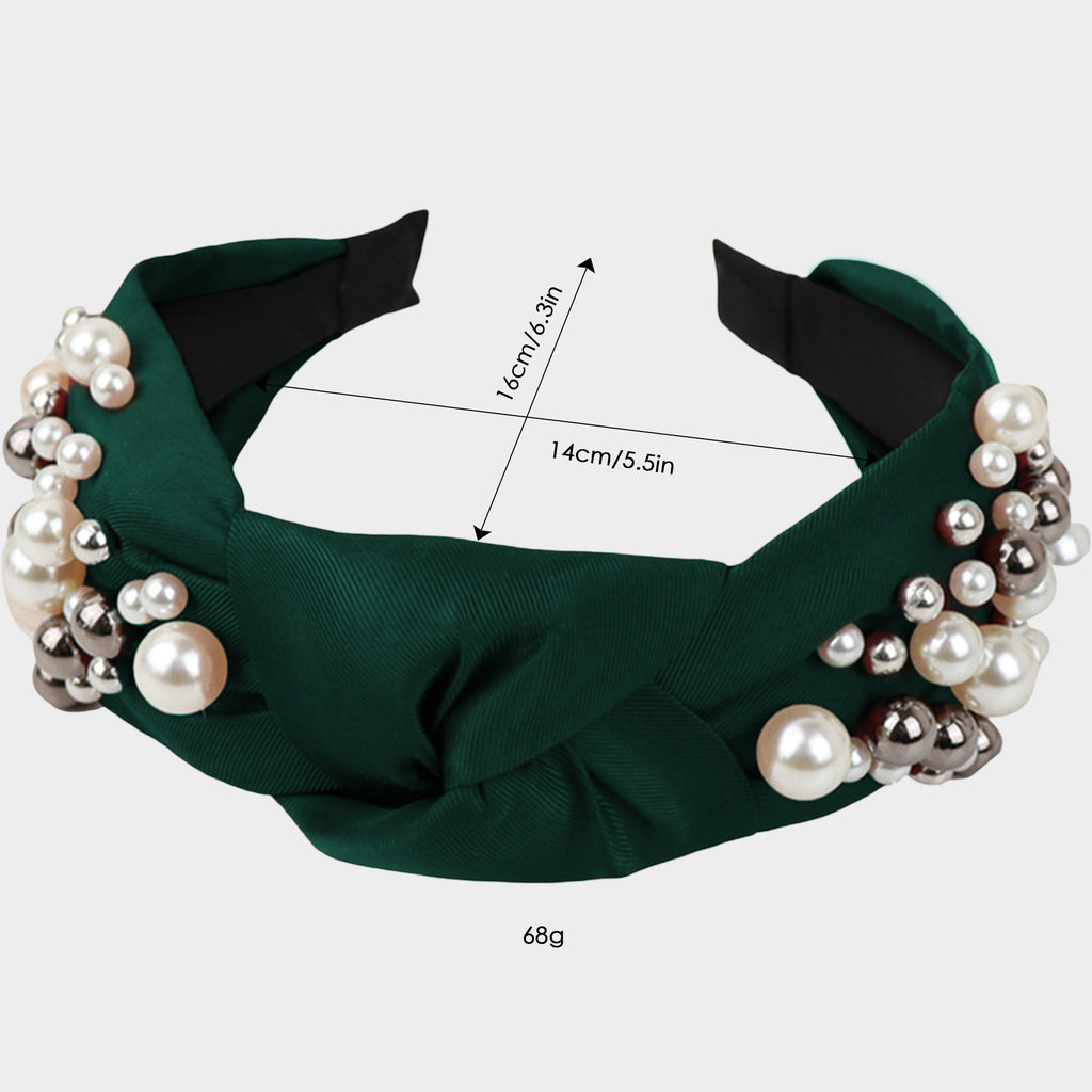 Anna-Kaci Womens Pearl Embellished Knotted Fabric Headband Comfortable Wide Fit