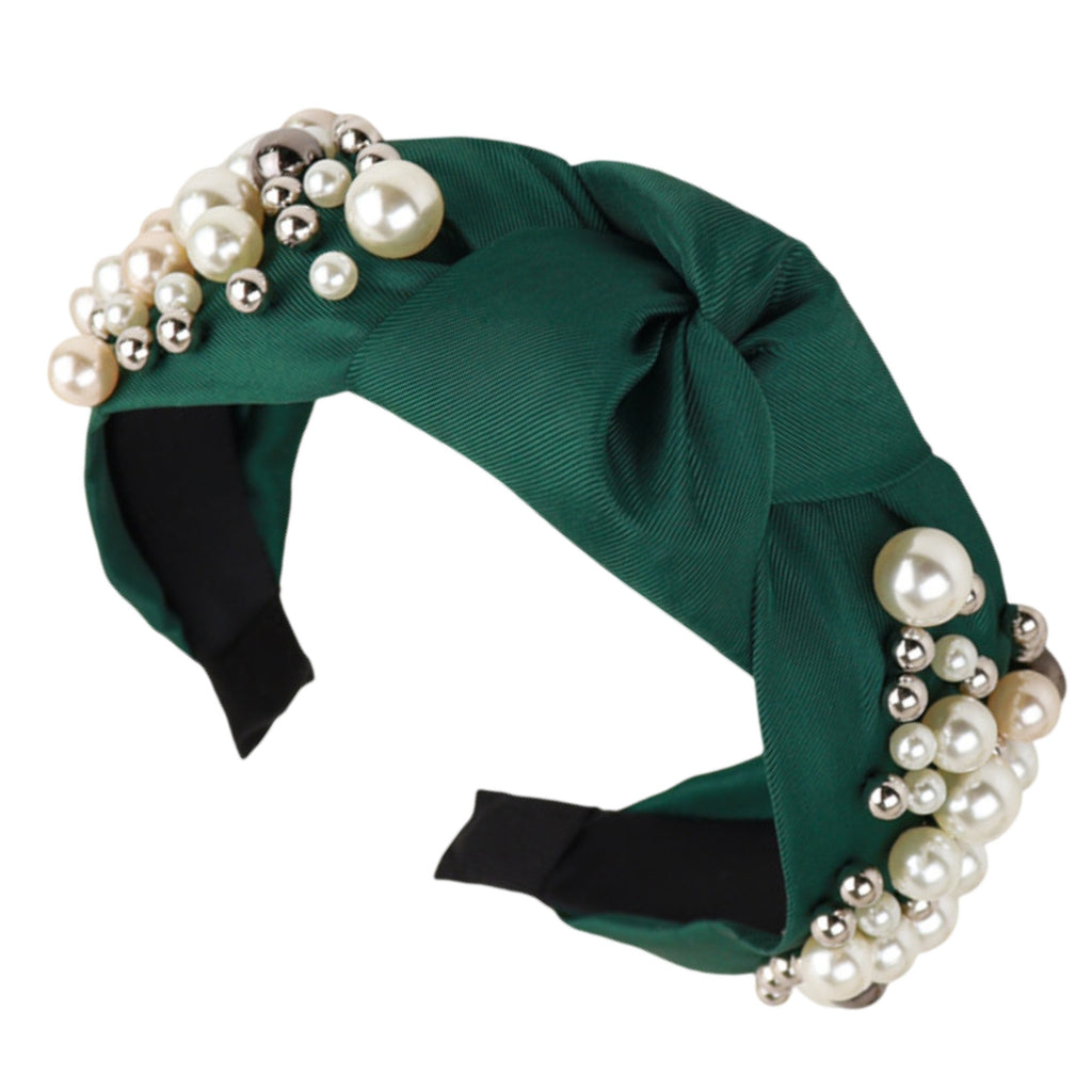 Anna-Kaci Womens Pearl Embellished Knotted Fabric Headband Comfortable Wide Fit
