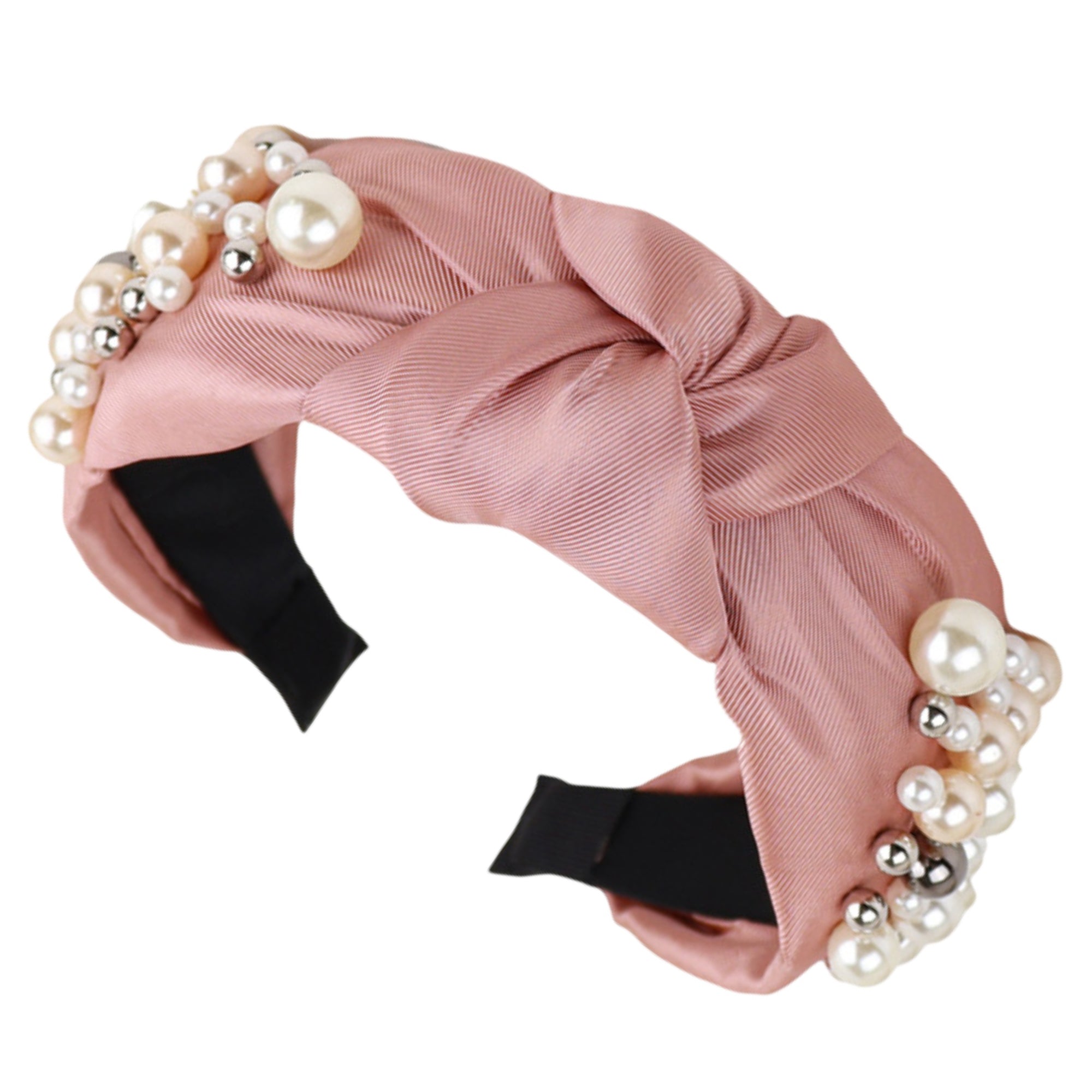 Anna-Kaci Womens Pearl Embellished Knotted Fabric Headband Comfortable Wide Fit