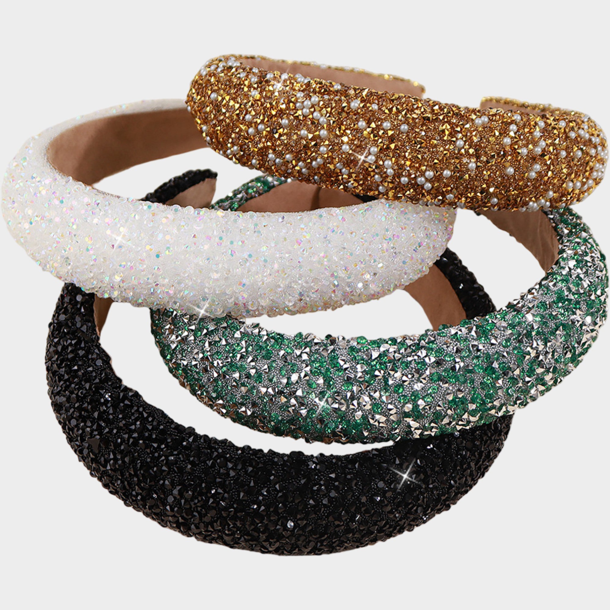 Anna-Kaci Womens Rhinestone Padded Headbands Two Pack Wide Sparkle Hair Accessories