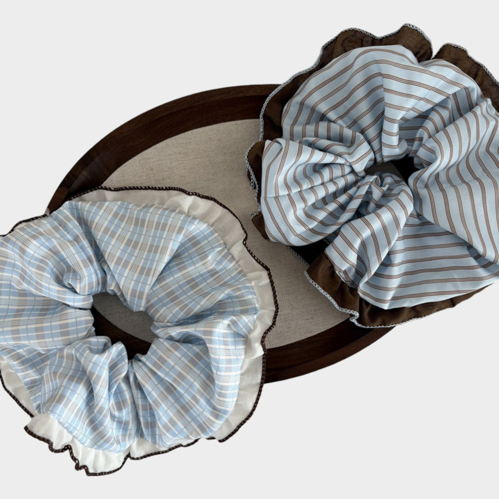 Anna-Kaci Womens Large Fabric Hair Scrunchies 3 Pack Soft Ruffled Elastic Hair Ties