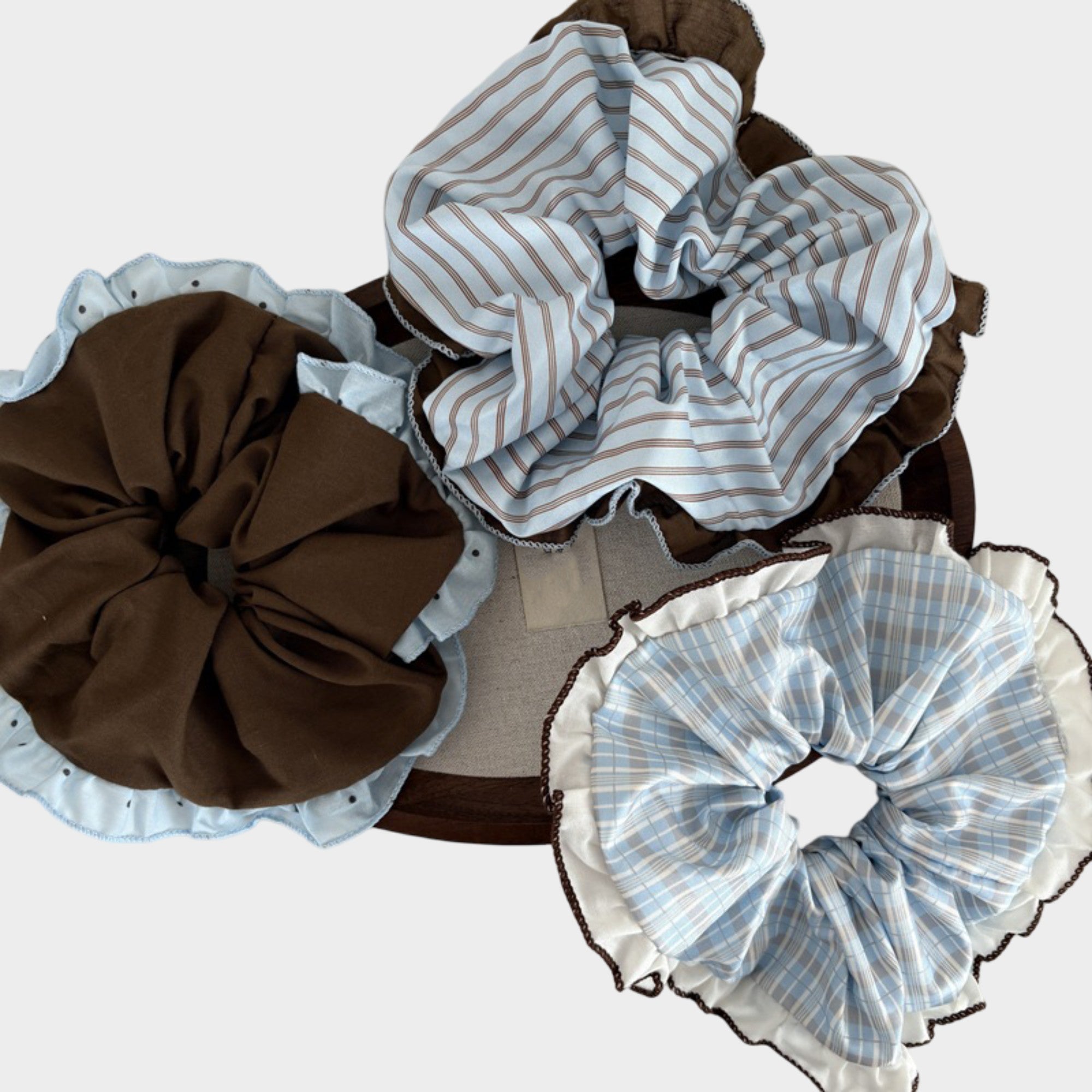Anna-Kaci Womens Large Fabric Hair Scrunchies 3 Pack Soft Ruffled Elastic Hair Ties