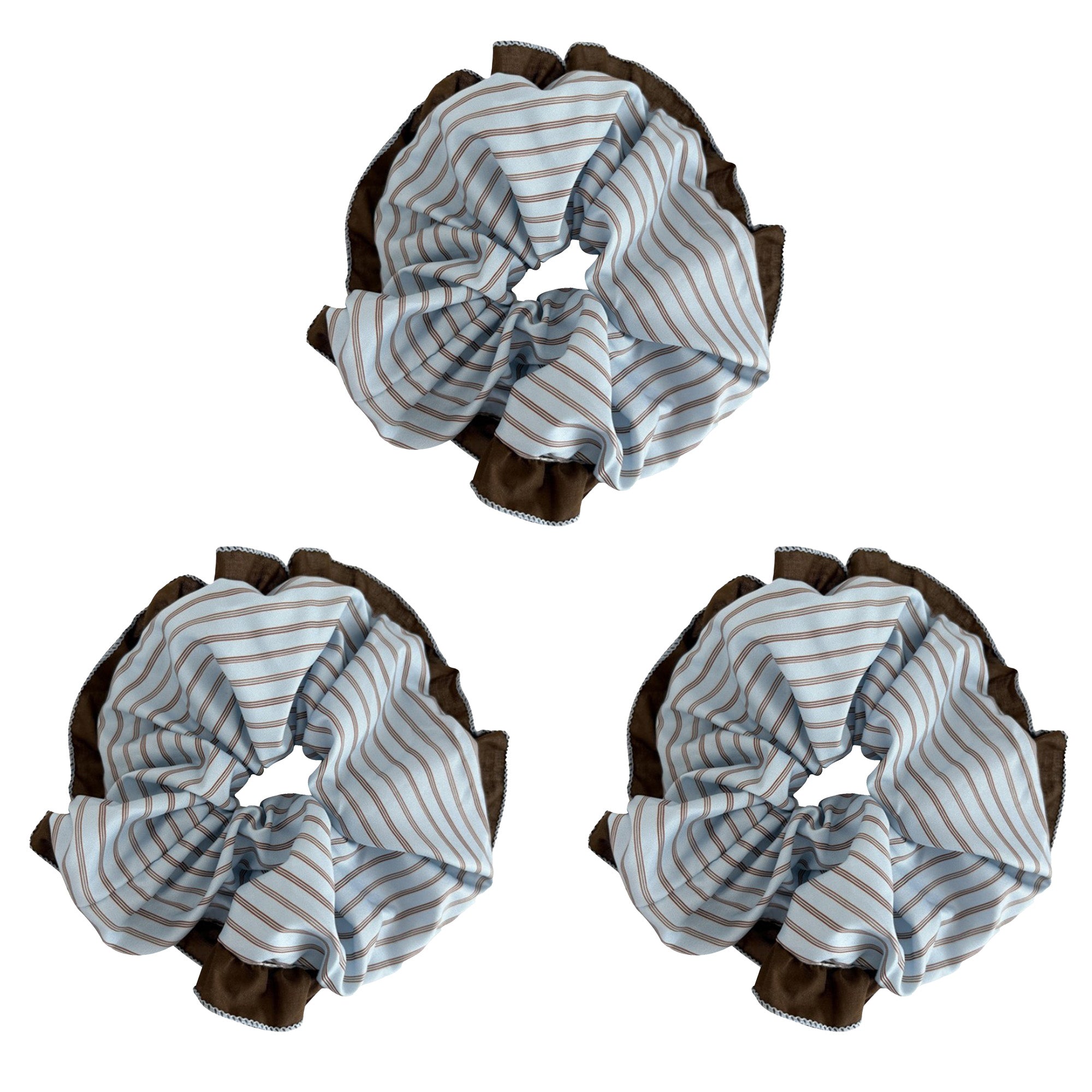 Anna-Kaci Womens Large Fabric Hair Scrunchies 3 Pack Soft Ruffled Elastic Hair Ties