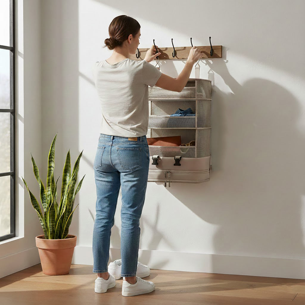 Anna-Kaci Hanging Closet Organizer with Mesh Shelves and Zip Storage Compartment