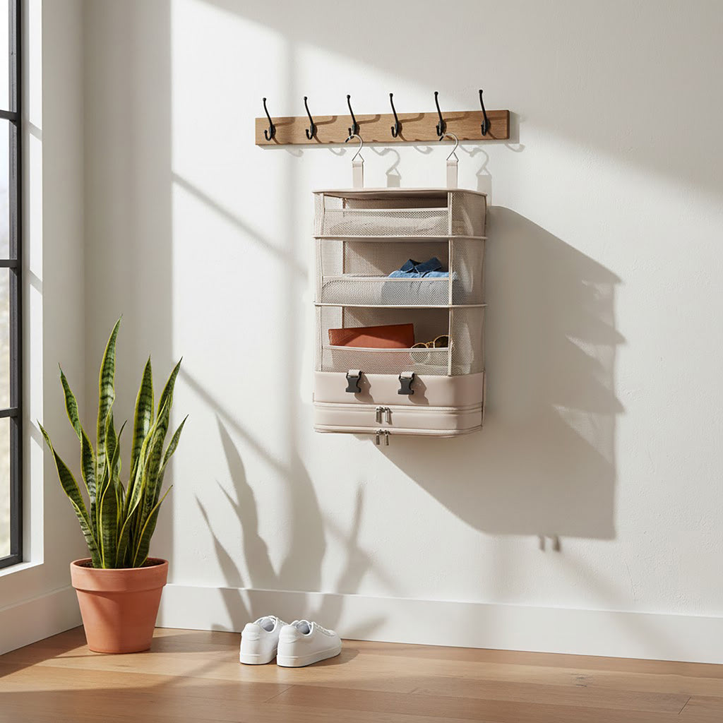 Anna-Kaci Hanging Closet Organizer with Mesh Shelves and Zip Storage Compartment