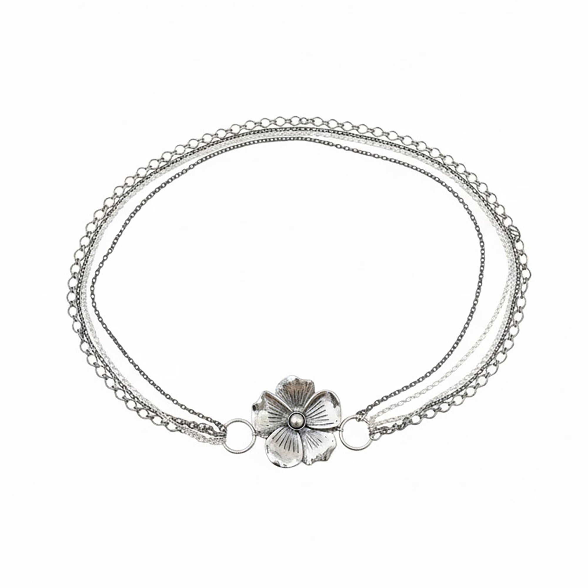 Anna-Kaci Women's Floral Chain Belt with Layered Delicate Chains and Sculpted Flower Accent