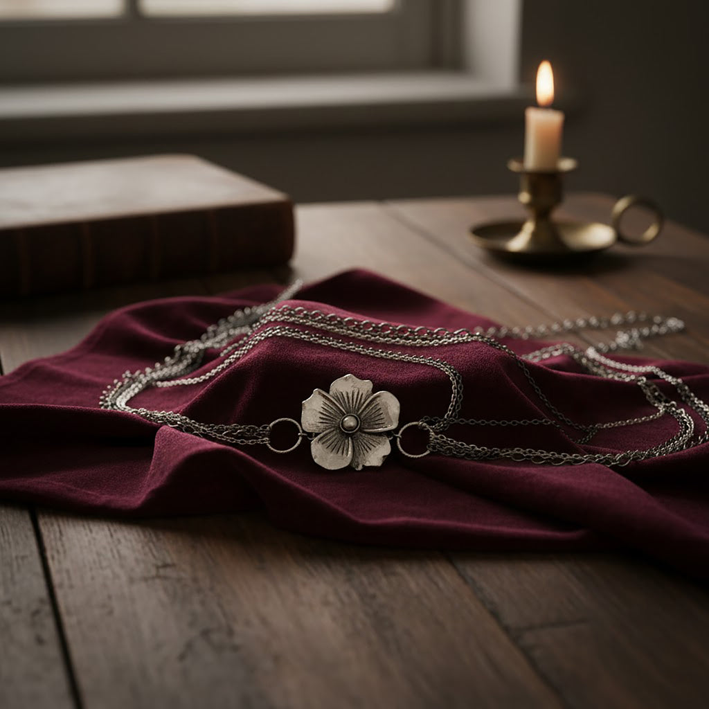 Anna-Kaci Women's Floral Chain Belt with Layered Delicate Chains and Sculpted Flower Accent