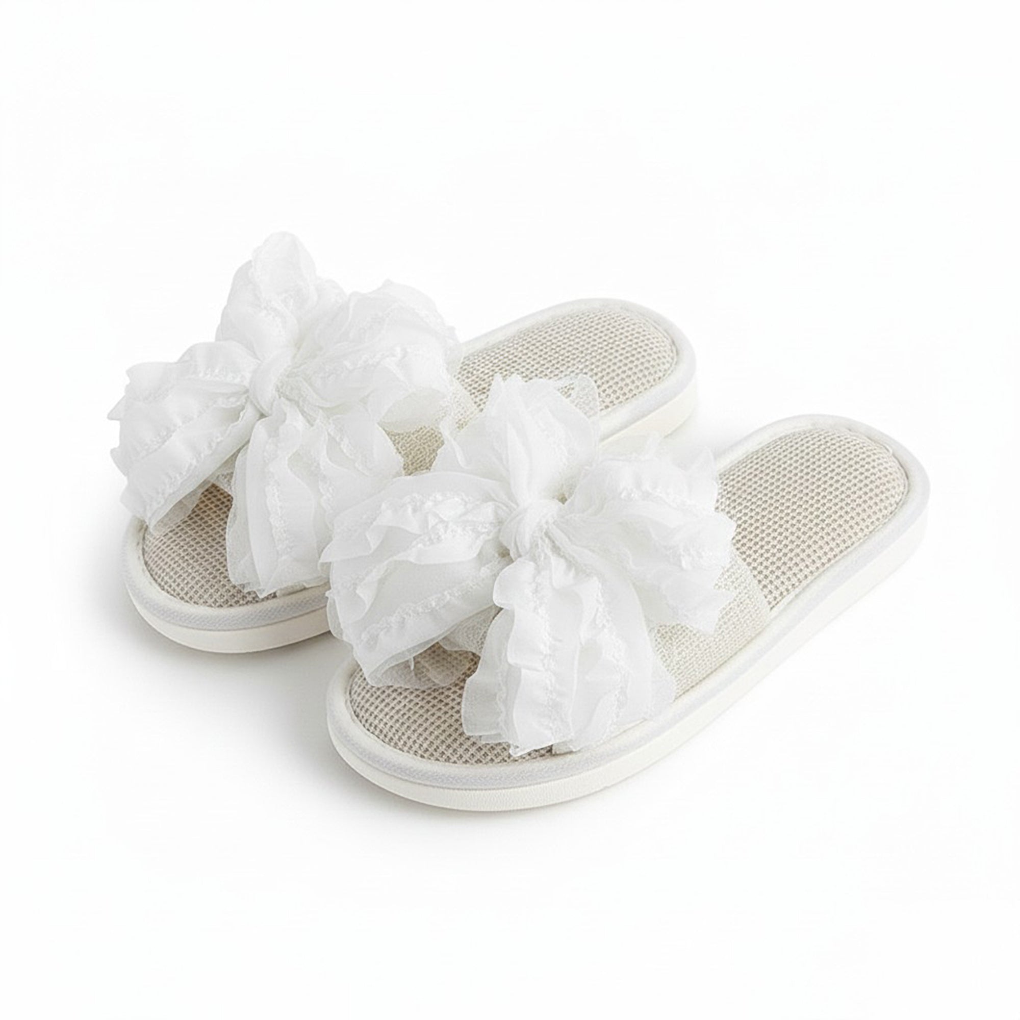 Anna-Kaci Lounge Women's Open Toe Valentine Slide House Slippers with Sheer Bow Upper and Textured Footbed