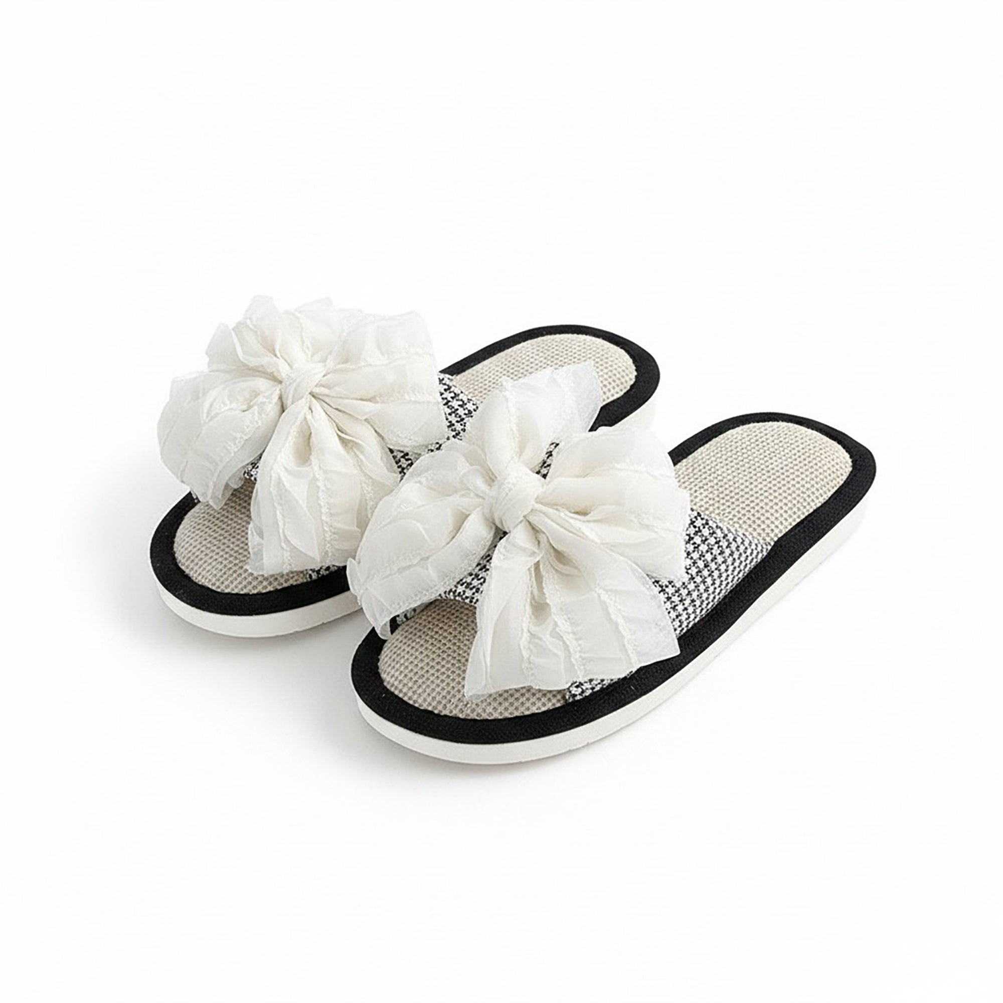Anna-Kaci Lounge Women's Open Toe Valentine Slide House Slippers with Sheer Bow Upper and Textured Footbed