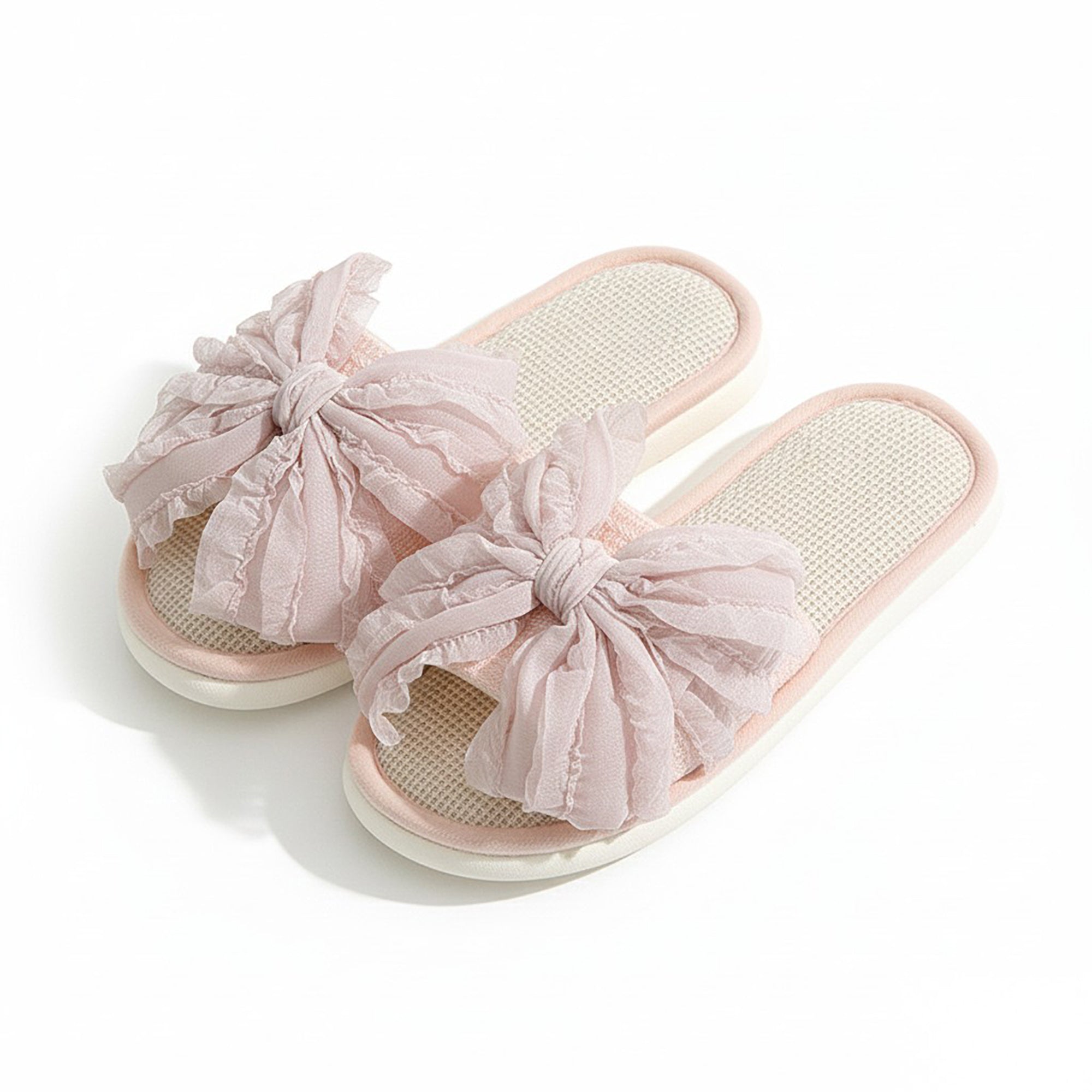 Anna-Kaci Lounge Women's Open Toe Valentine Slide House Slippers with Sheer Bow Upper and Textured Footbed