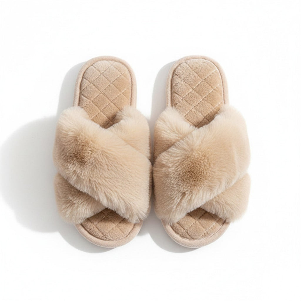 Anna-Kaci Lounge Women's Plush Crisscross Valentine Slide House Slippers with Quilted Cushioned Footbed