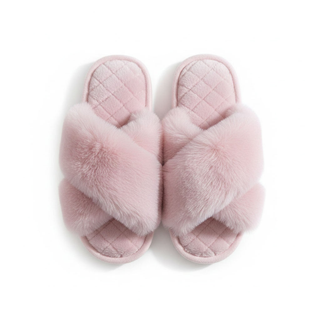 Anna-Kaci Lounge Women's Plush Crisscross Valentine Slide House Slippers with Quilted Cushioned Footbed