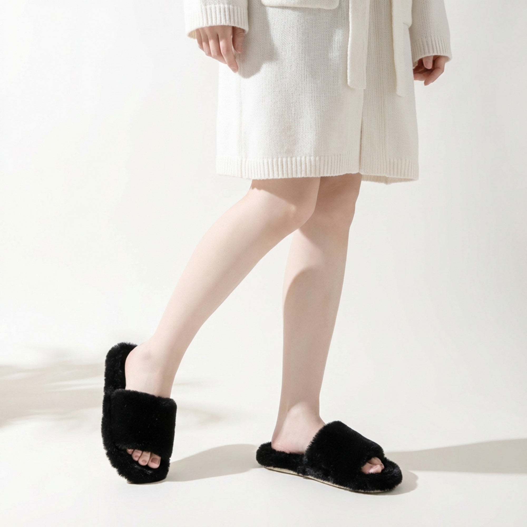 Anna-Kaci Lounge Women's Plush Open Toe Slide House Slippers with Wide Soft Upper and Cushioned Footbed
