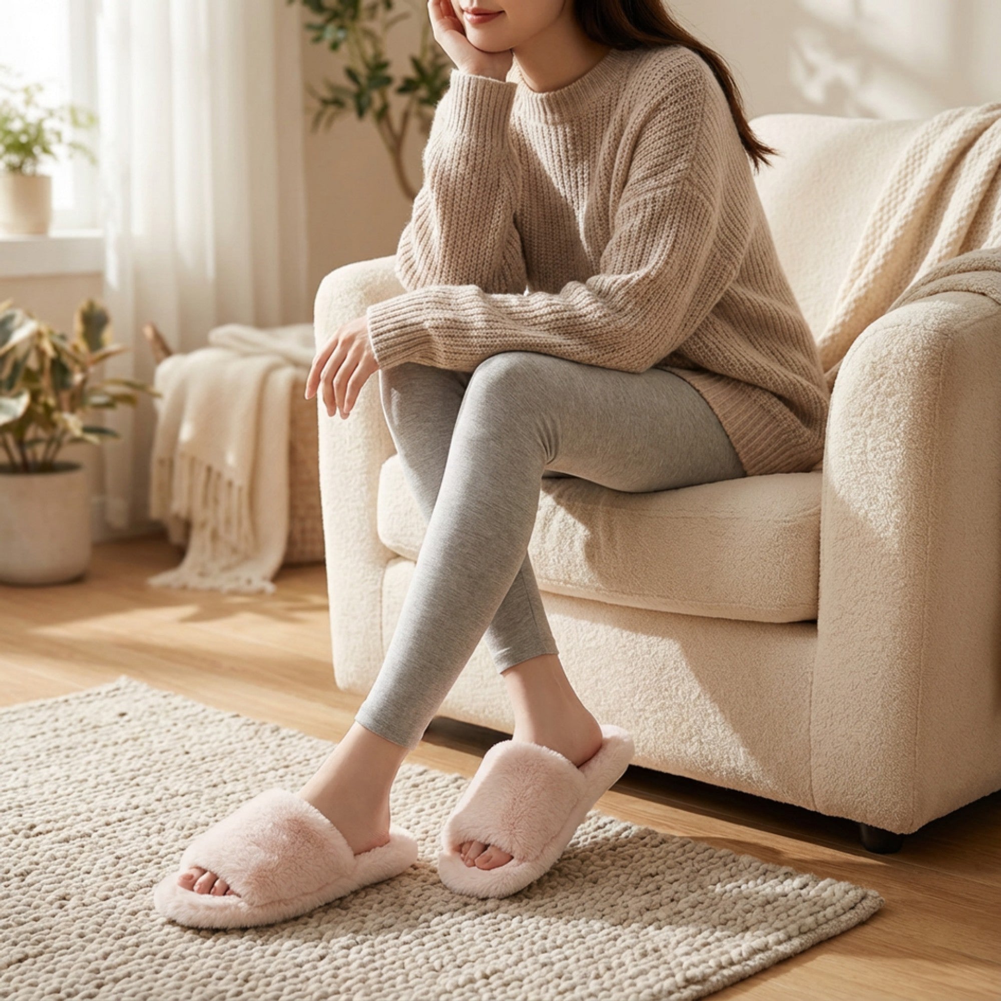 Anna-Kaci Lounge Women's Plush Open Toe Slide House Slippers with Wide Soft Upper and Cushioned Footbed