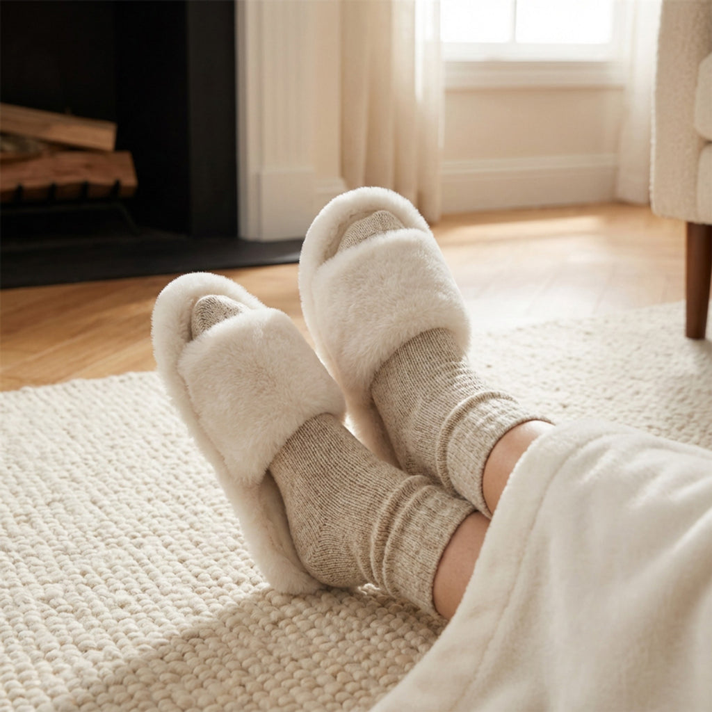 Anna-Kaci Lounge Women's Plush Open Toe Slide House Slippers with Wide Soft Upper and Cushioned Footbed