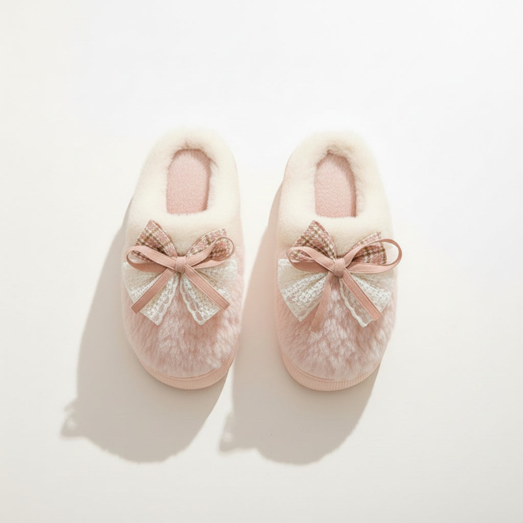 Anna-Kaci Lounge Women's Valentine Plush Closed Toe Mule House Slippers with Decorative Bow and Cushioned Sole