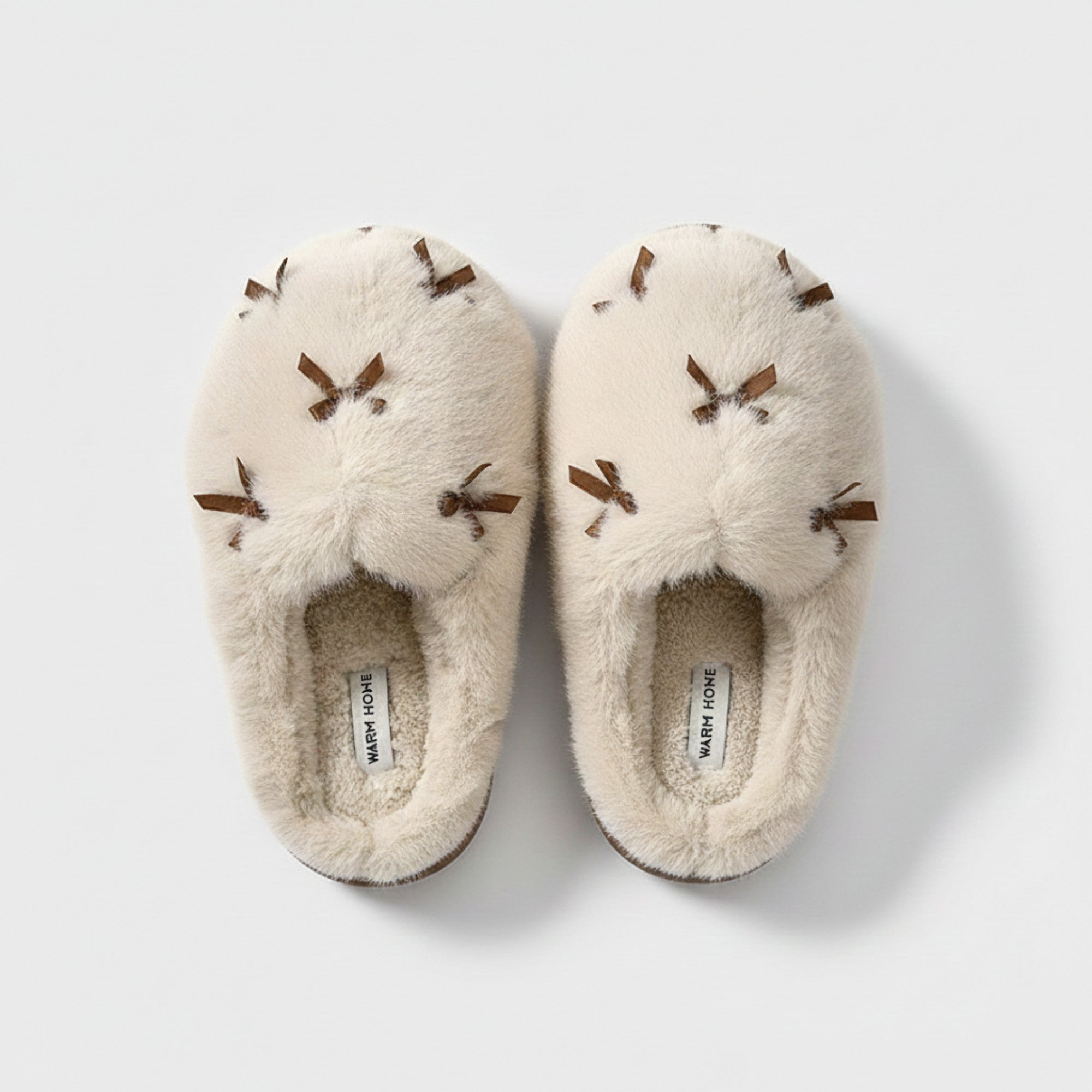 Anna-Kaci Lounge Women's Valentine Plush Closed Toe Slide House Slippers with Mini Bow Accents and Cushioned Sole