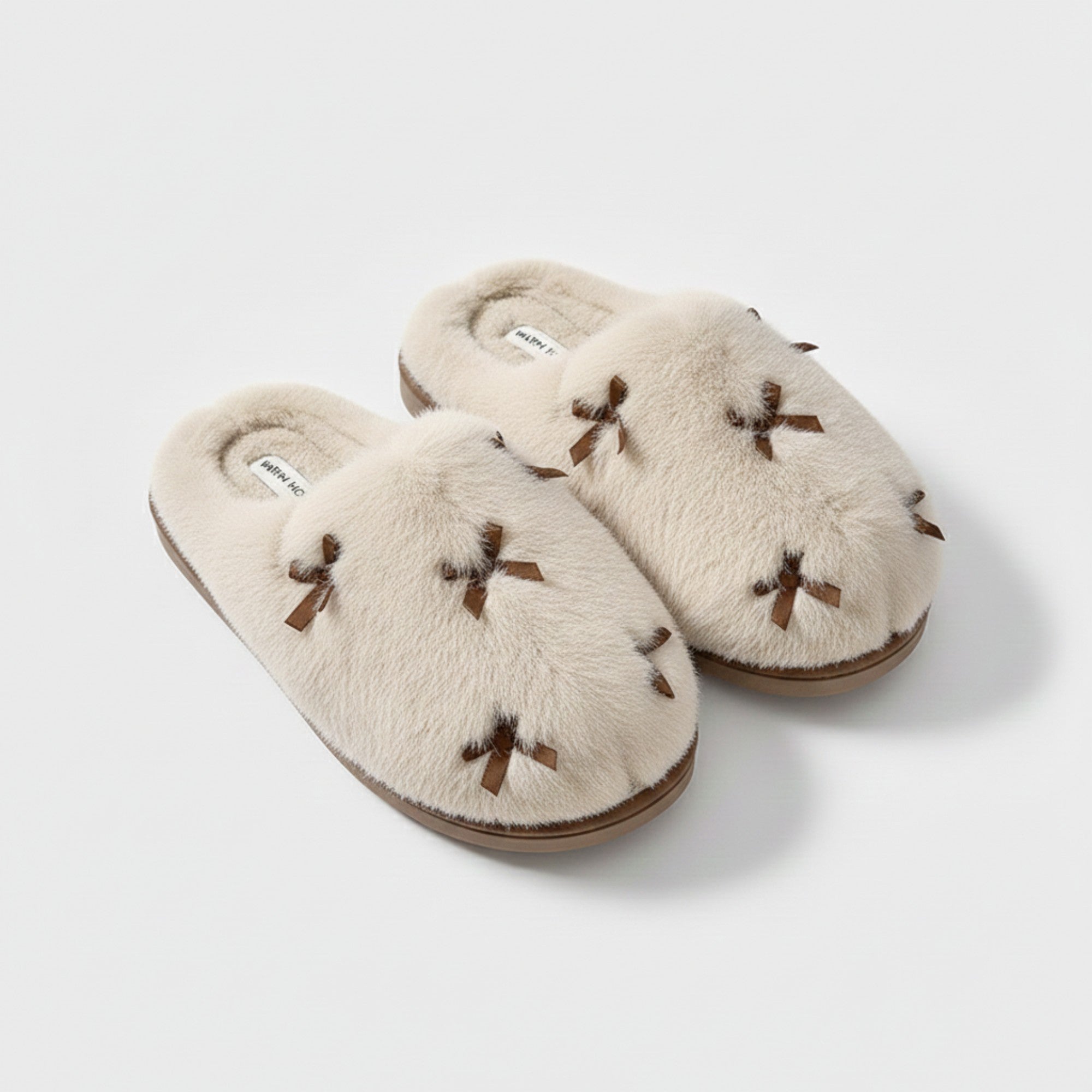 Anna-Kaci Lounge Women's Valentine Plush Closed Toe Slide House Slippers with Mini Bow Accents and Cushioned Sole