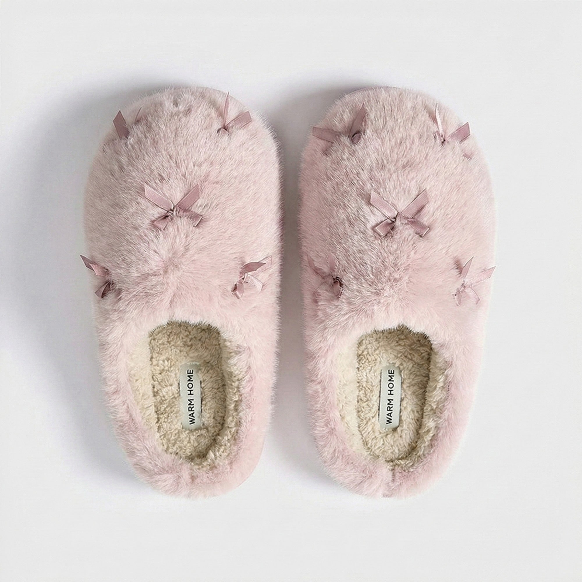 Anna-Kaci Lounge Women's Valentine Plush Closed Toe Slide House Slippers with Mini Bow Accents and Cushioned Sole