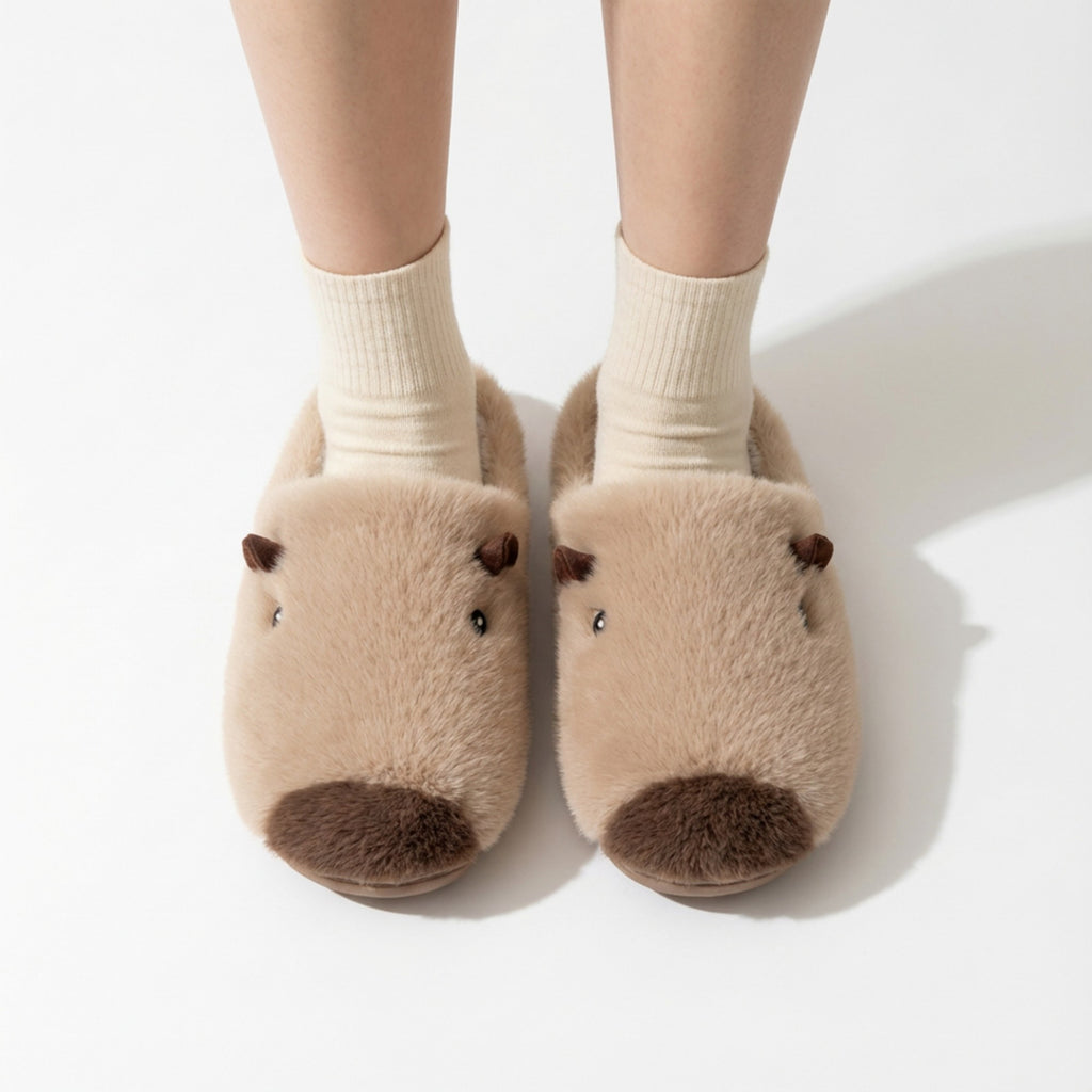 Anna-Kaci Lounge Women's Plush Animal Slide House Slippers with Soft Sculpted Design and Cushioned Footbed
