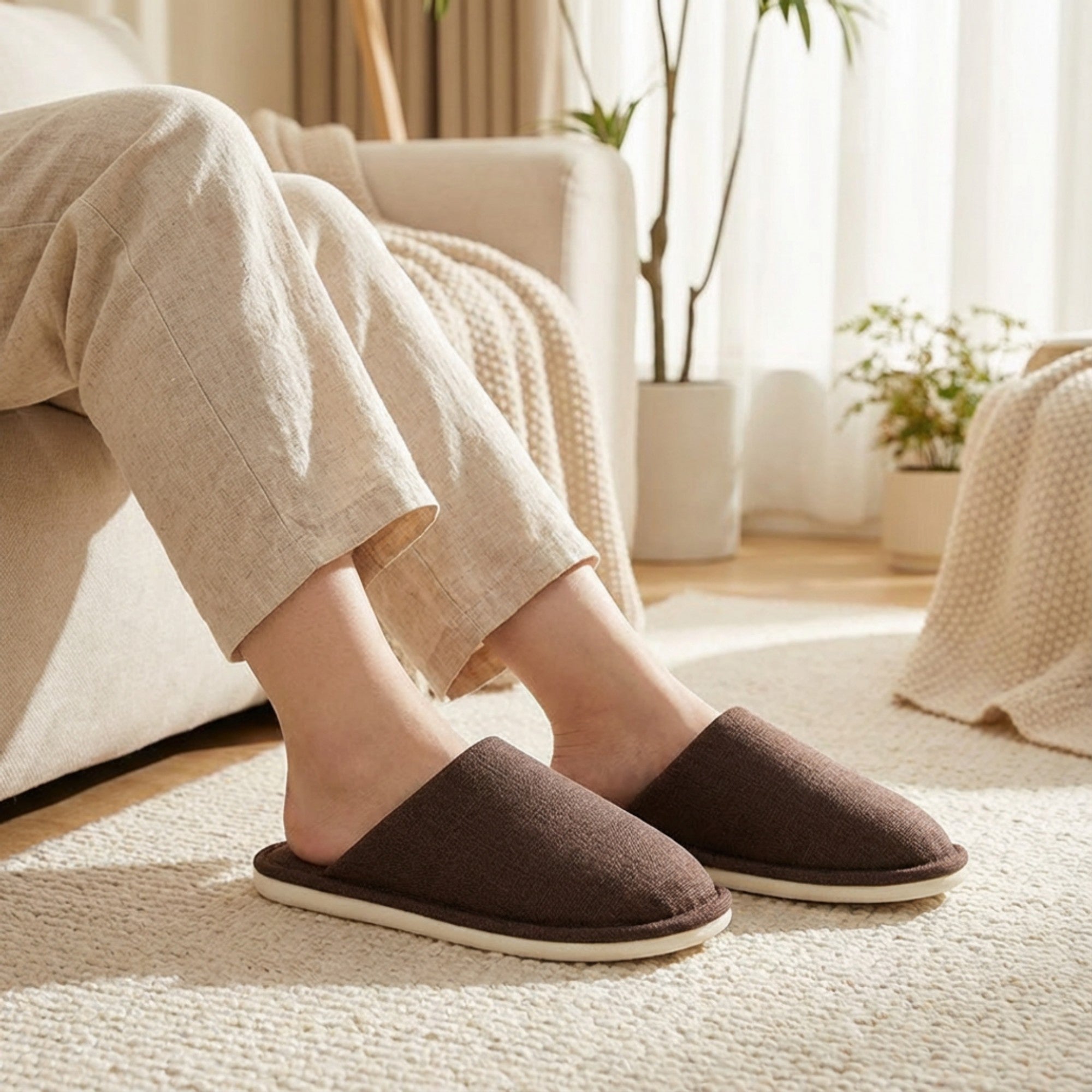 Anna-Kaci Lounge Women's Closed Toe Slide House Slippers with Woven Texture Upper and Cushioned Footbed
