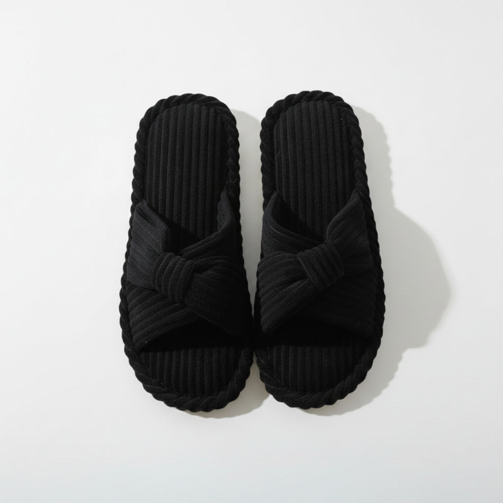 Anna-Kaci Lounge Women's Ribbed Crisscross Slide House Slippers with Textured Knit Upper and Cushioned Footbed