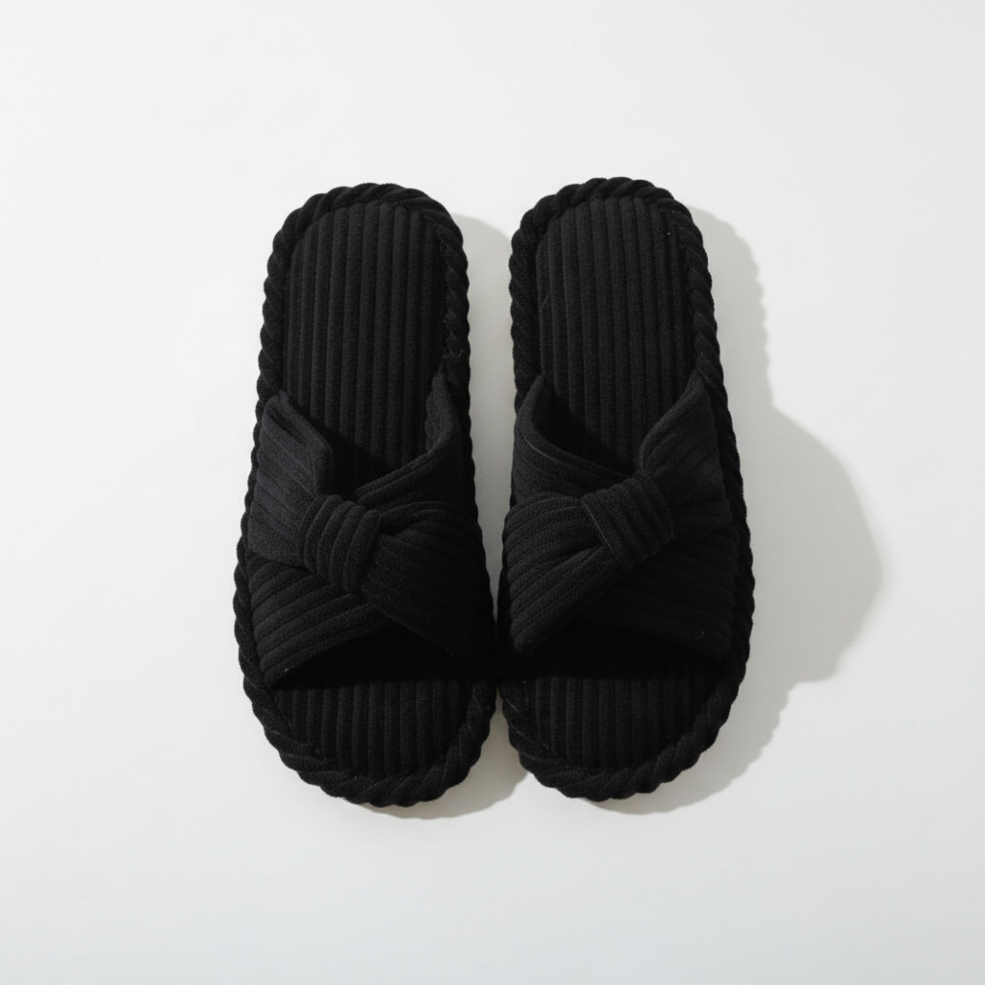 Anna-Kaci Lounge Women's Ribbed Crisscross Slide House Slippers with Textured Knit Upper and Cushioned Footbed