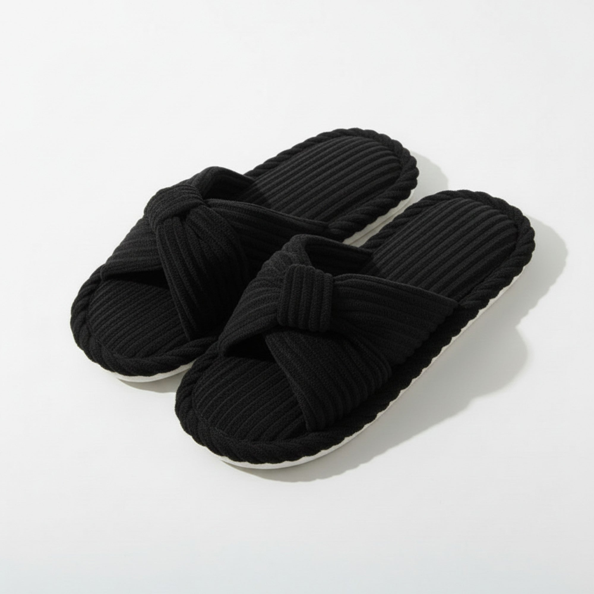 Anna-Kaci Lounge Women's Ribbed Crisscross Slide House Slippers with Textured Knit Upper and Cushioned Footbed