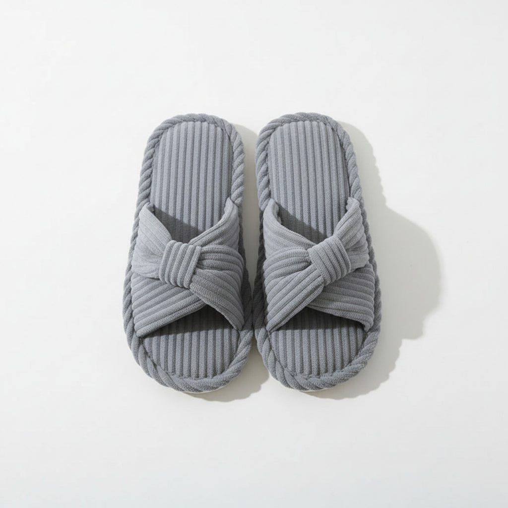 Anna-Kaci Lounge Women's Ribbed Crisscross Slide House Slippers with Textured Knit Upper and Cushioned Footbed