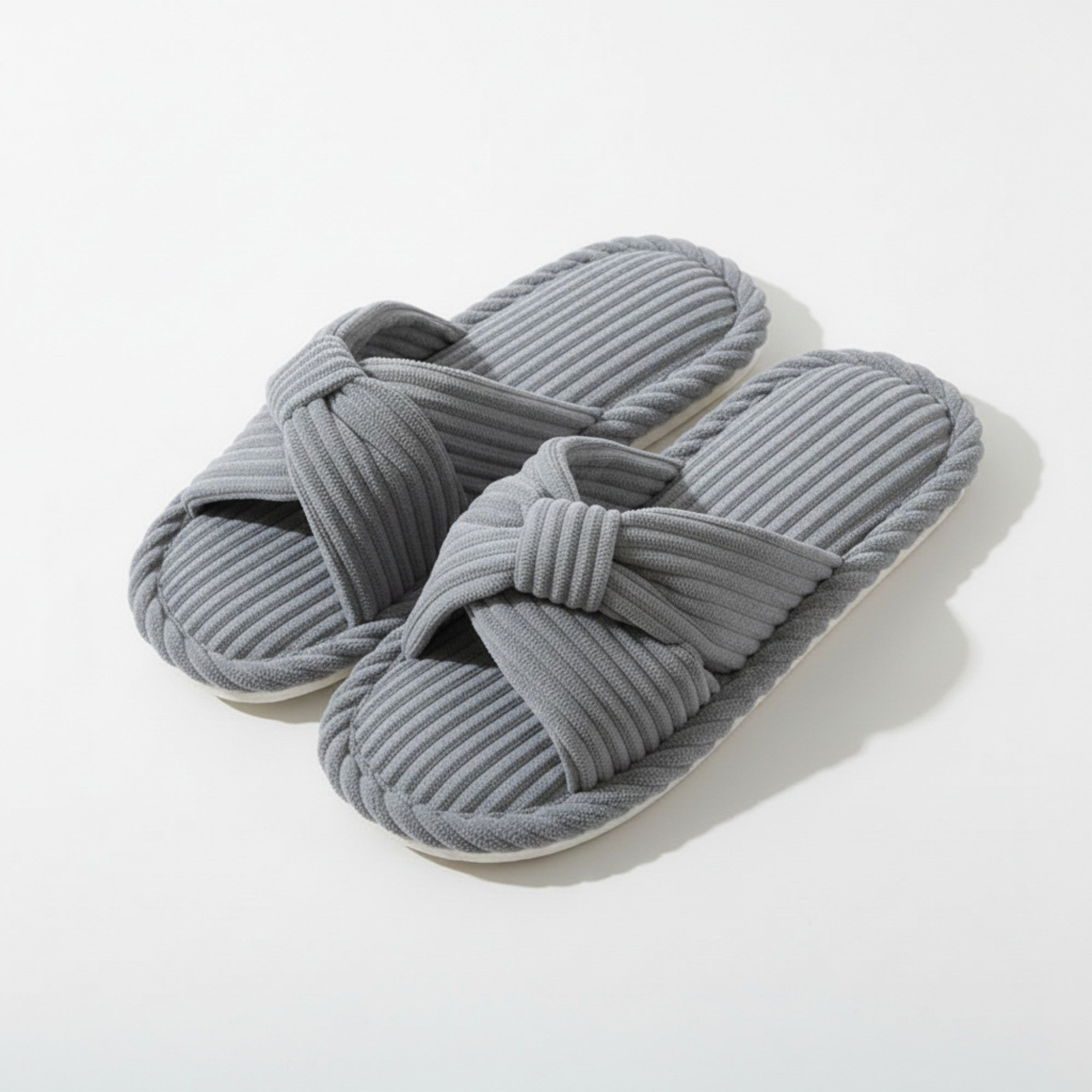 Anna-Kaci Lounge Women's Ribbed Crisscross Slide House Slippers with Textured Knit Upper and Cushioned Footbed
