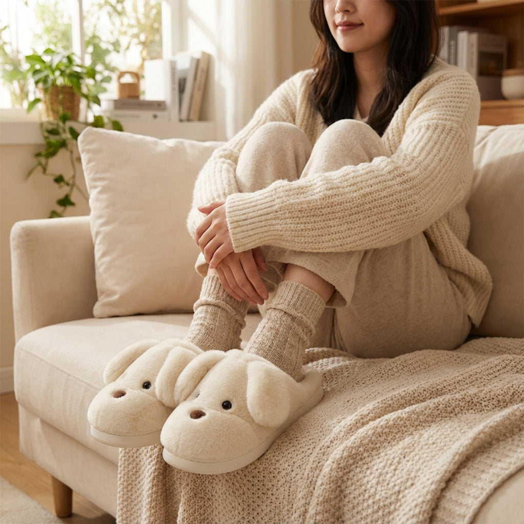 Anna-Kaci Lounge Women's Plush Dog Mule House Slippers with Soft Sculpted Face and Cushioned Sole