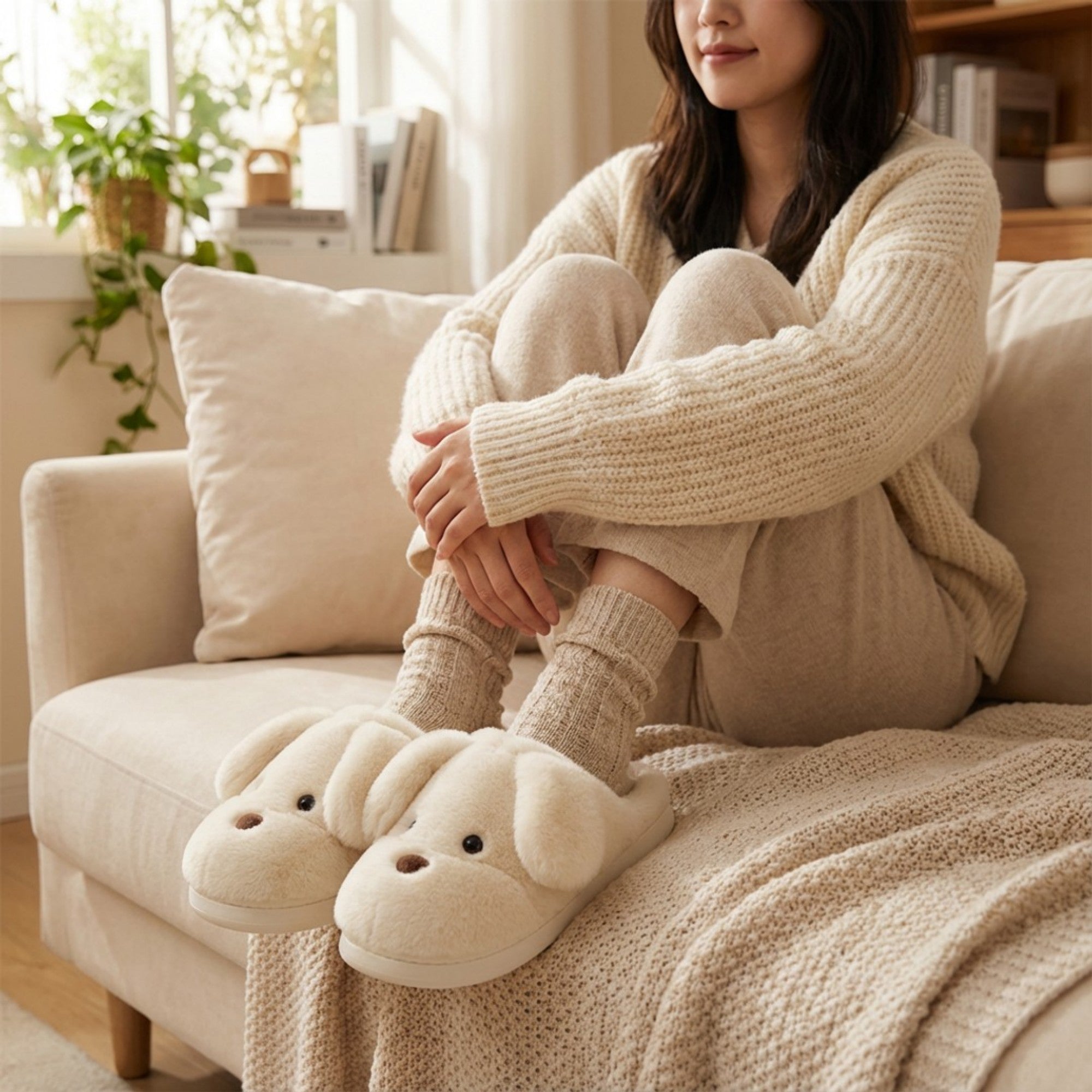 Anna-Kaci Lounge Women's Plush Dog Mule House Slippers with Soft Sculpted Face and Cushioned Sole