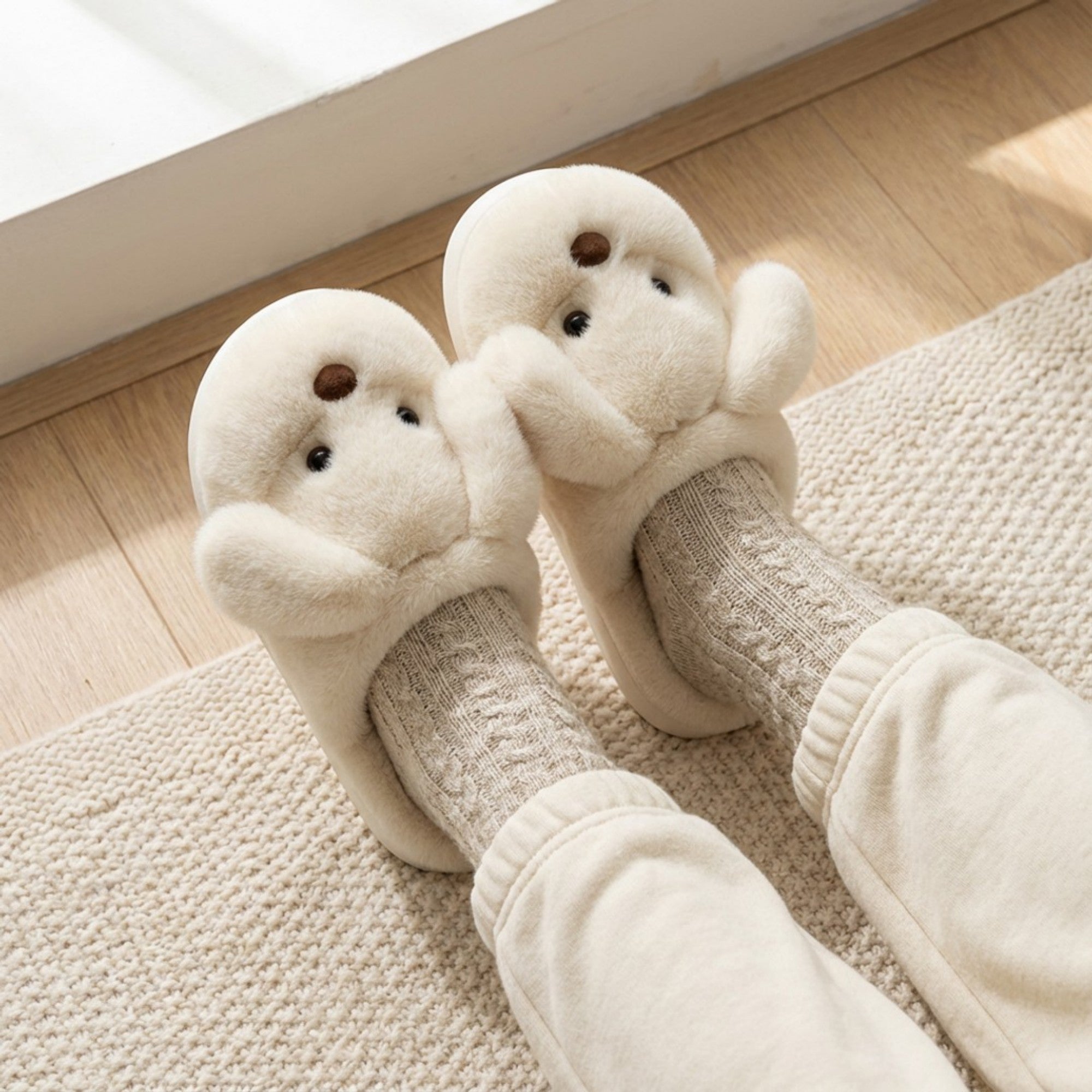 Anna-Kaci Lounge Women's Plush Dog Mule House Slippers with Soft Sculpted Face and Cushioned Sole