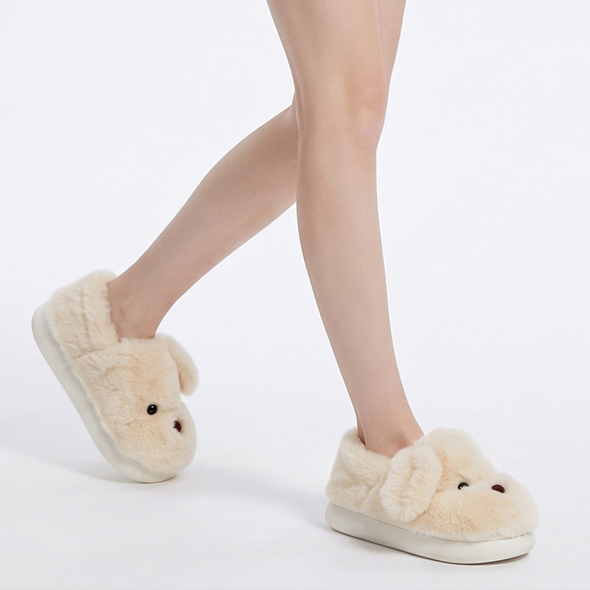 Pantuflas de casa estilo mule de felpa para mujer Anna-Kaci Lounge con cara de perro esculpida suave y suela acolchada