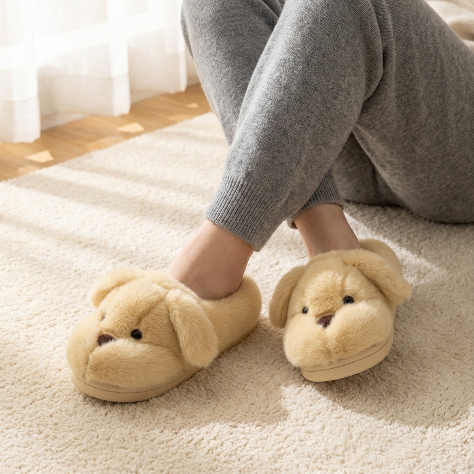 Anna-Kaci Lounge Women's Plush Dog Mule House Slippers with Soft Sculpted Face and Cushioned Sole
