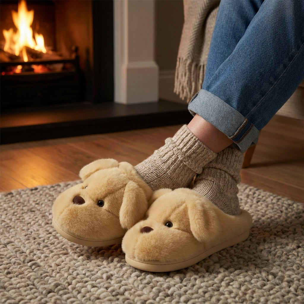 Anna-Kaci Lounge Women's Plush Dog Mule House Slippers with Soft Sculpted Face and Cushioned Sole
