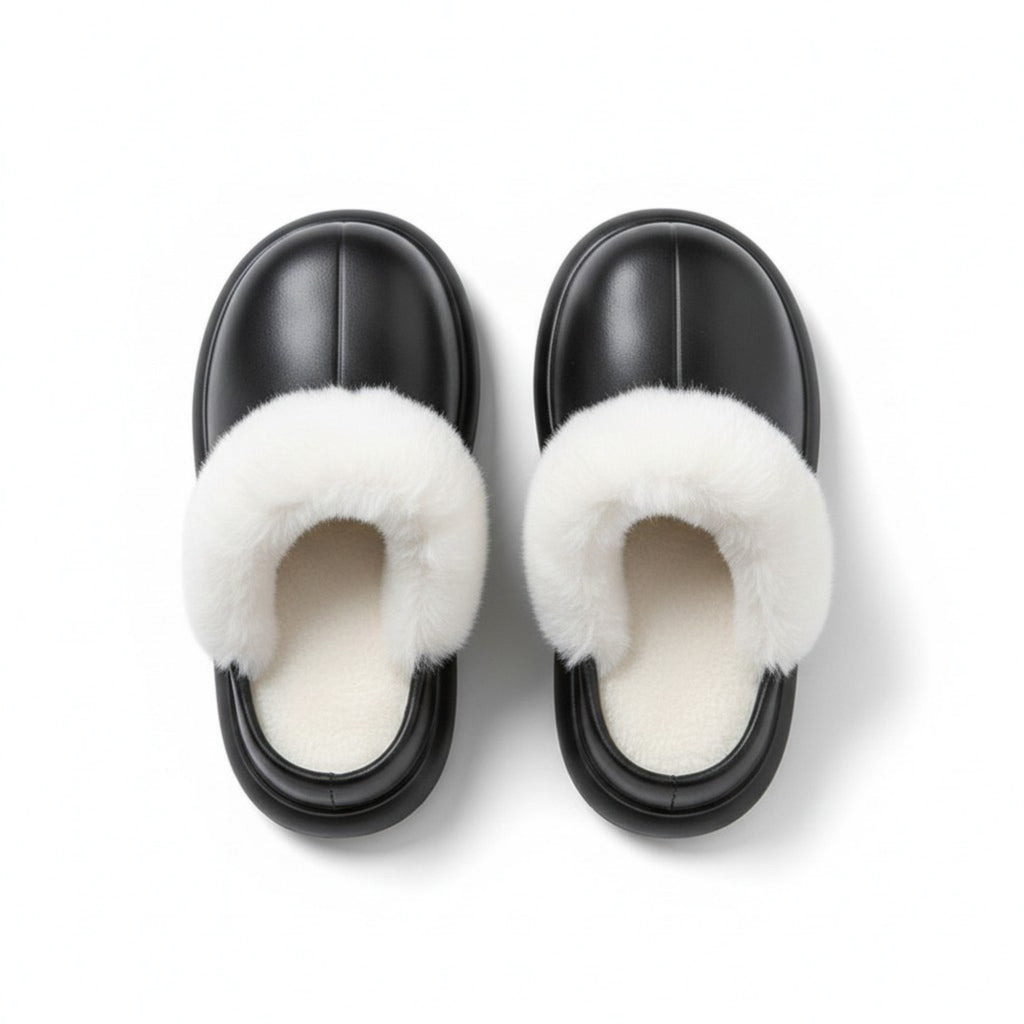 Anna-Kaci Lounge Women's Closed Toe Mule House Slippers with Smooth Upper and Plush Faux Shearling Trim