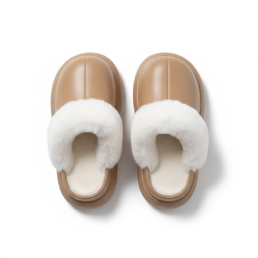 Anna-Kaci Lounge Women's Closed Toe Mule House Slippers with Smooth Upper and Plush Faux Shearling Trim