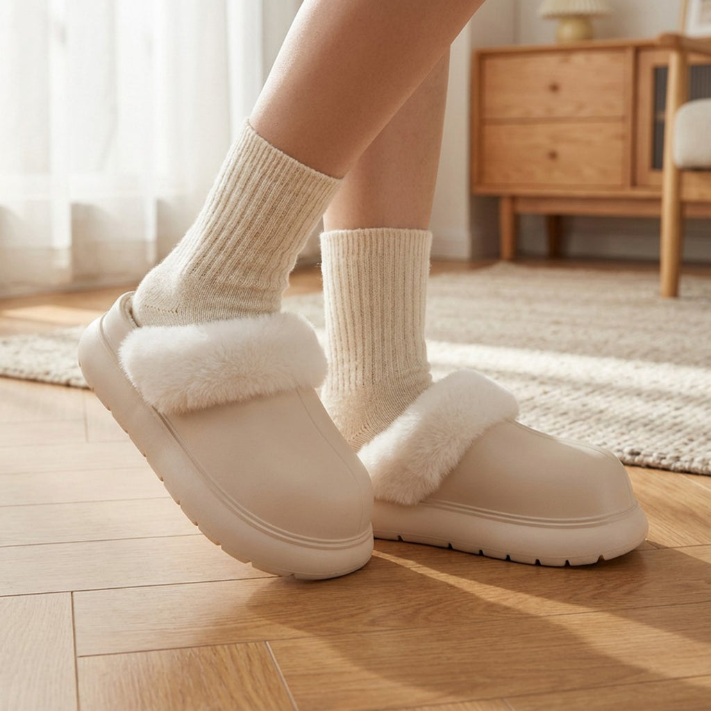 Anna-Kaci Lounge Women's Closed Toe Mule House Slippers with Smooth Upper and Plush Faux Shearling Trim