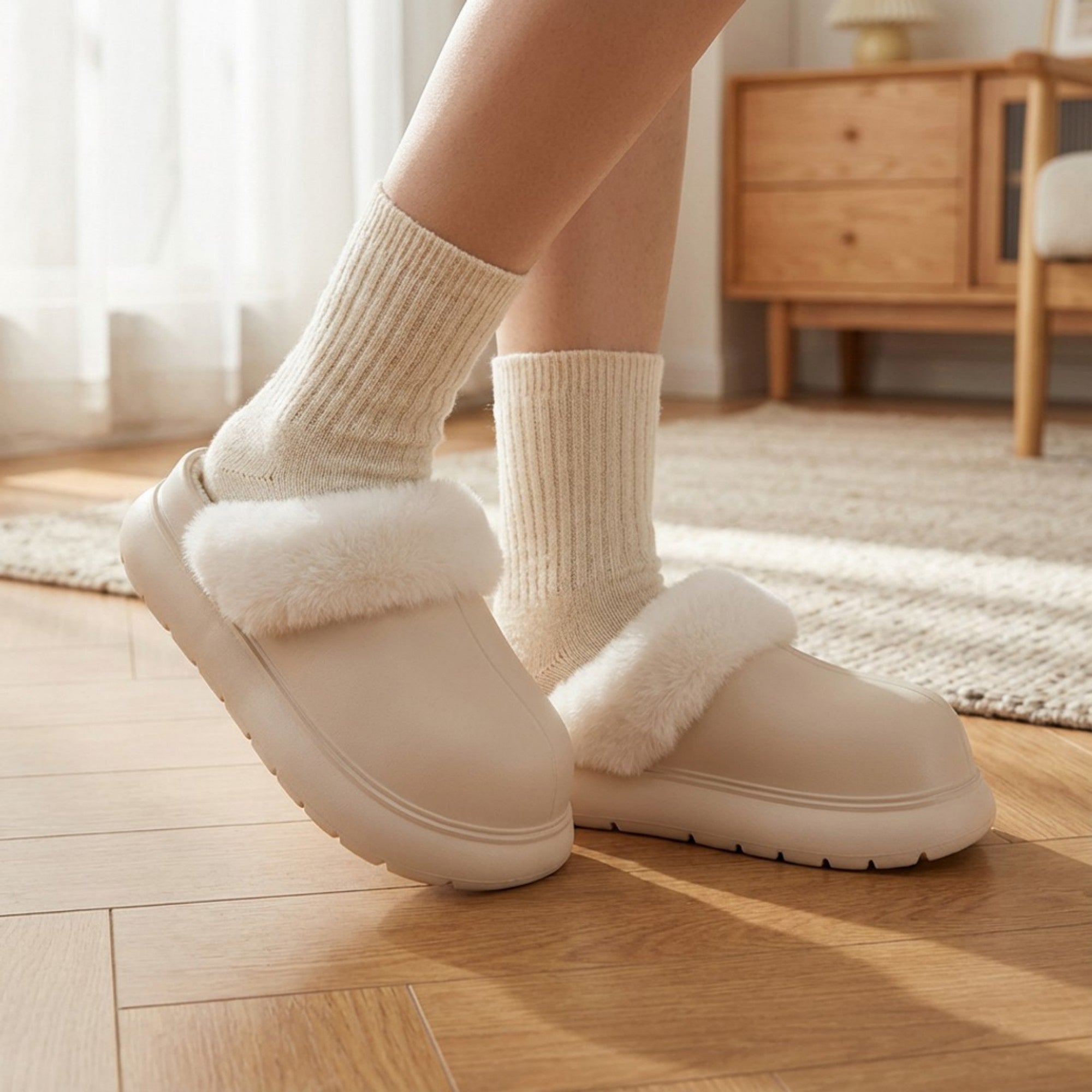 Anna-Kaci Lounge Women's Closed Toe Mule House Slippers with Smooth Upper and Plush Faux Shearling Trim