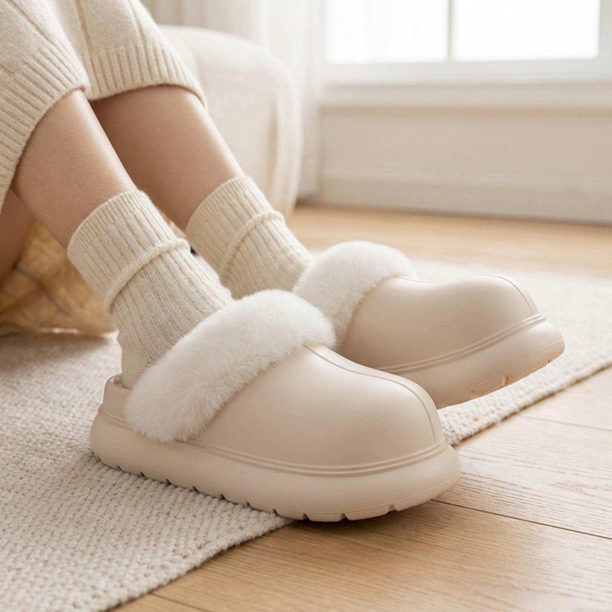 Anna-Kaci Lounge Women's Closed Toe Mule House Slippers with Smooth Upper and Plush Faux Shearling Trim
