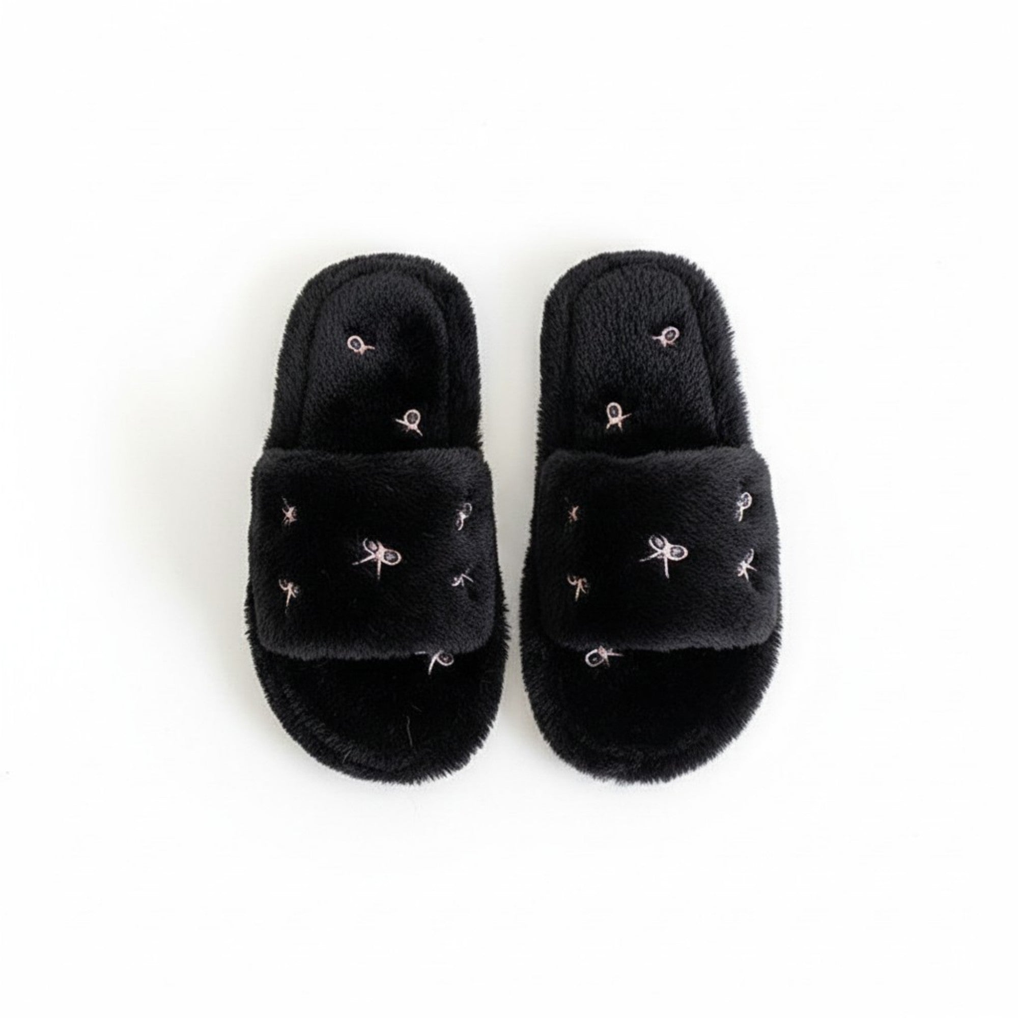 Anna-Kaci Lounge Women's Valentine Plush Slide House Slippers with Embroidered Bow Detail and Soft Cushioned Footbed