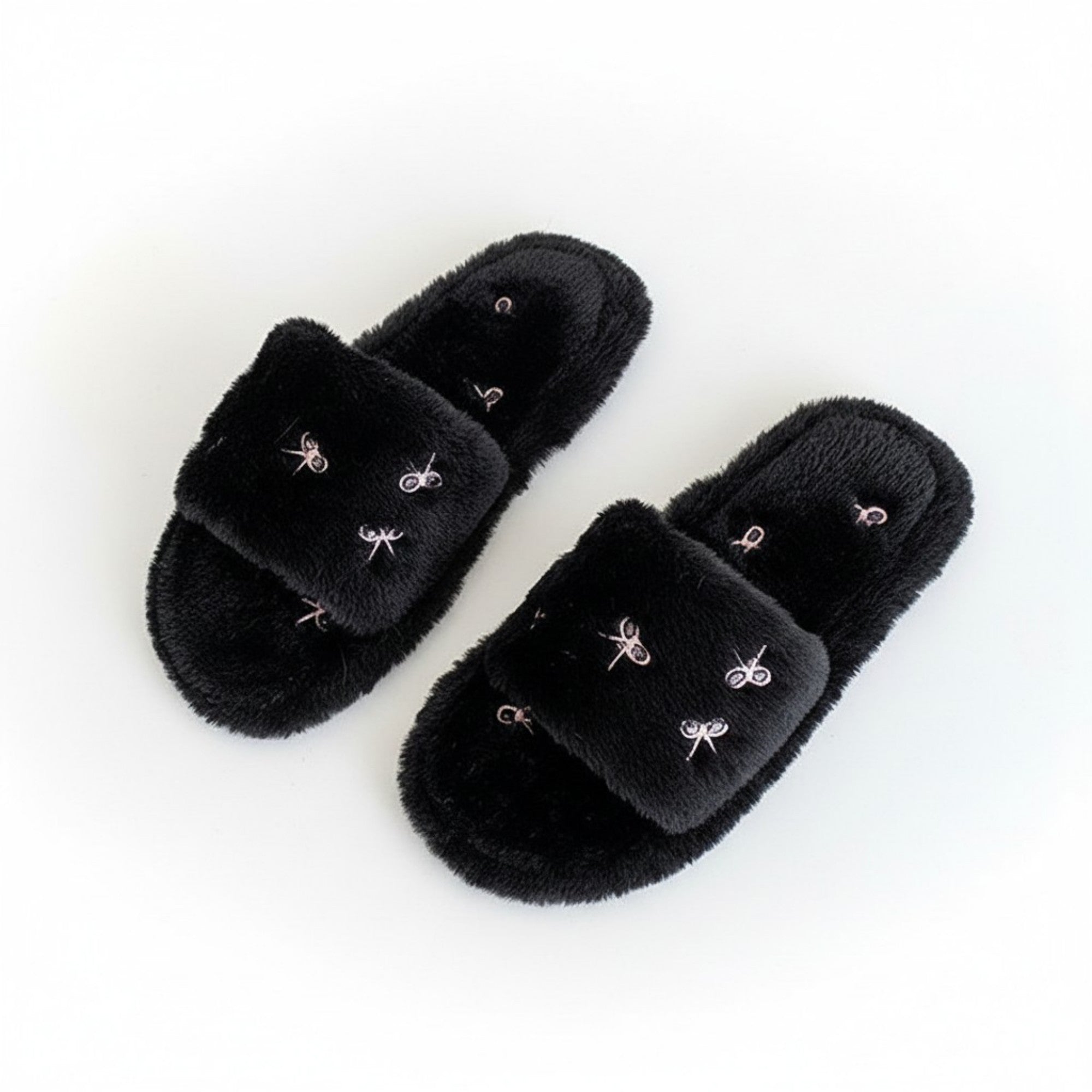 Anna-Kaci Lounge Women's Valentine Plush Slide House Slippers with Embroidered Bow Detail and Soft Cushioned Footbed