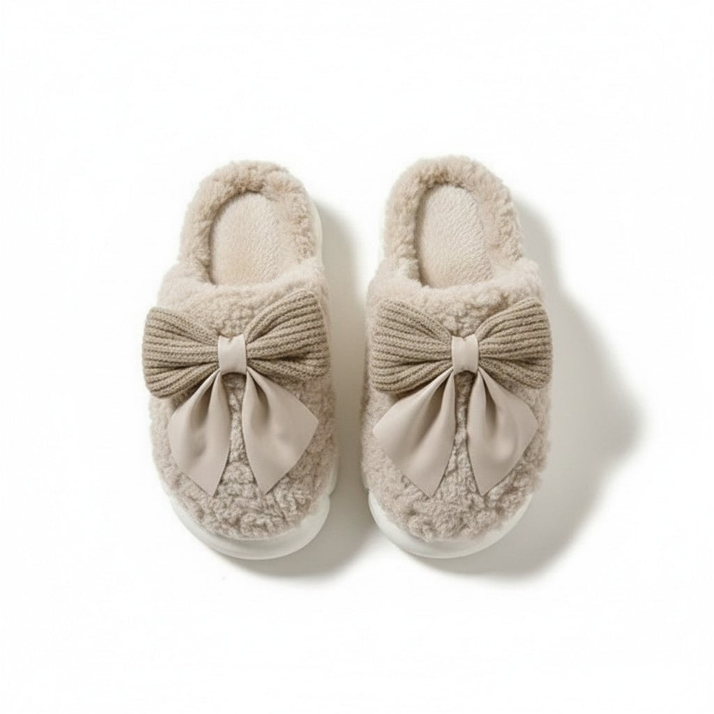 Anna-Kaci Lounge Women's Plush Mule House Slippers with Valentine Oversized Bow Accent and Soft Cushioned Footbed