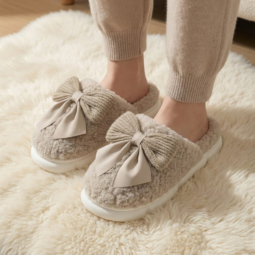 Anna-Kaci Lounge Women's Plush Mule House Slippers with Valentine Oversized Bow Accent and Soft Cushioned Footbed